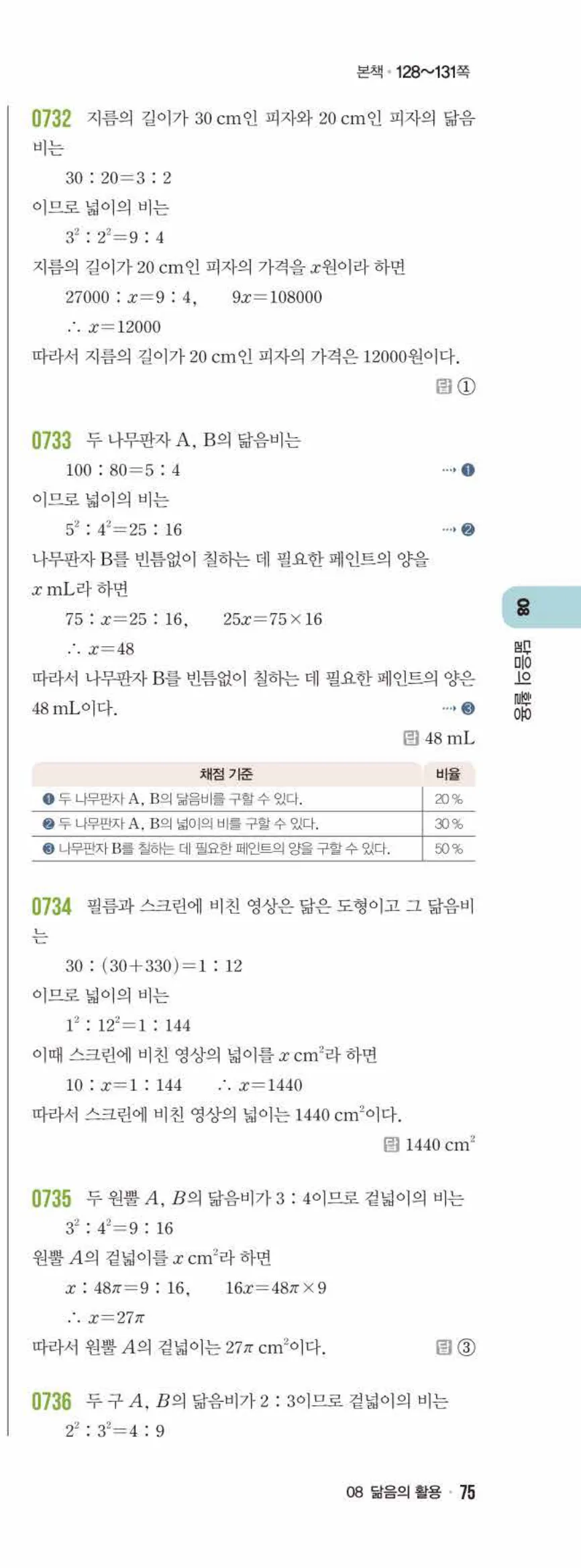 라이트쎈 중2-2 08 닮음의 활용 답지 해설 (4)