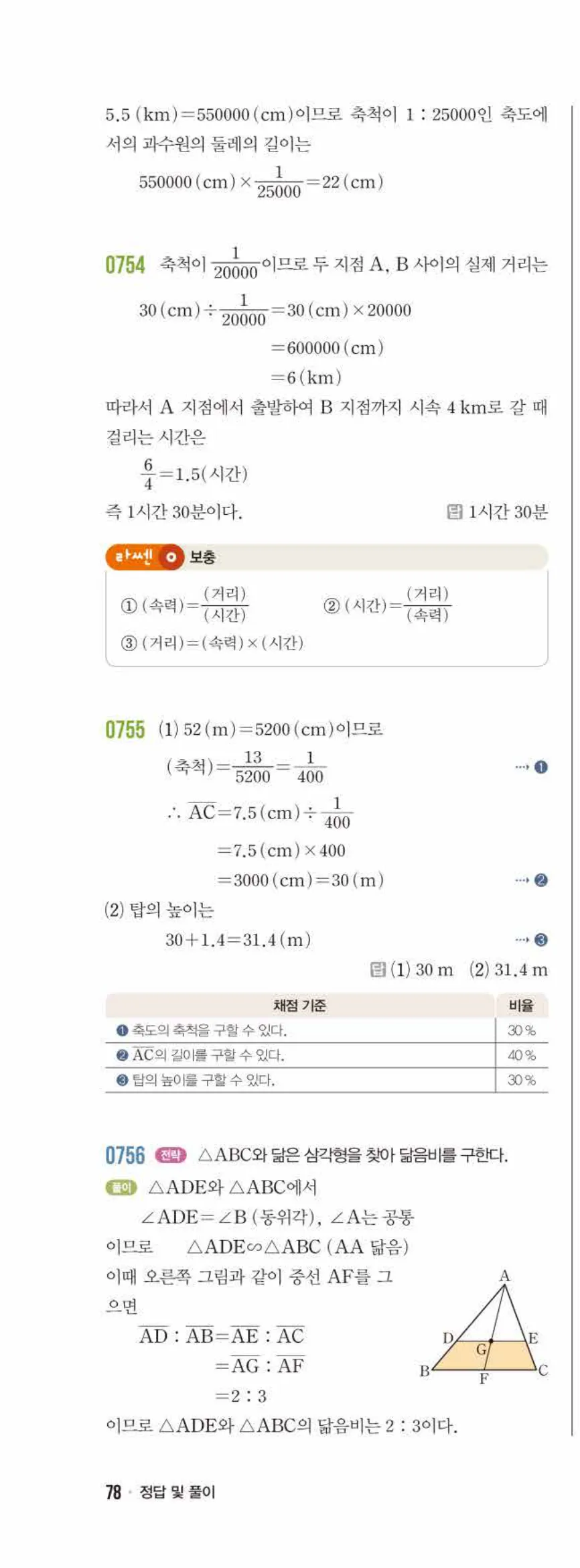 라이트쎈 중2-2 08 닮음의 활용 답지 해설 (9)