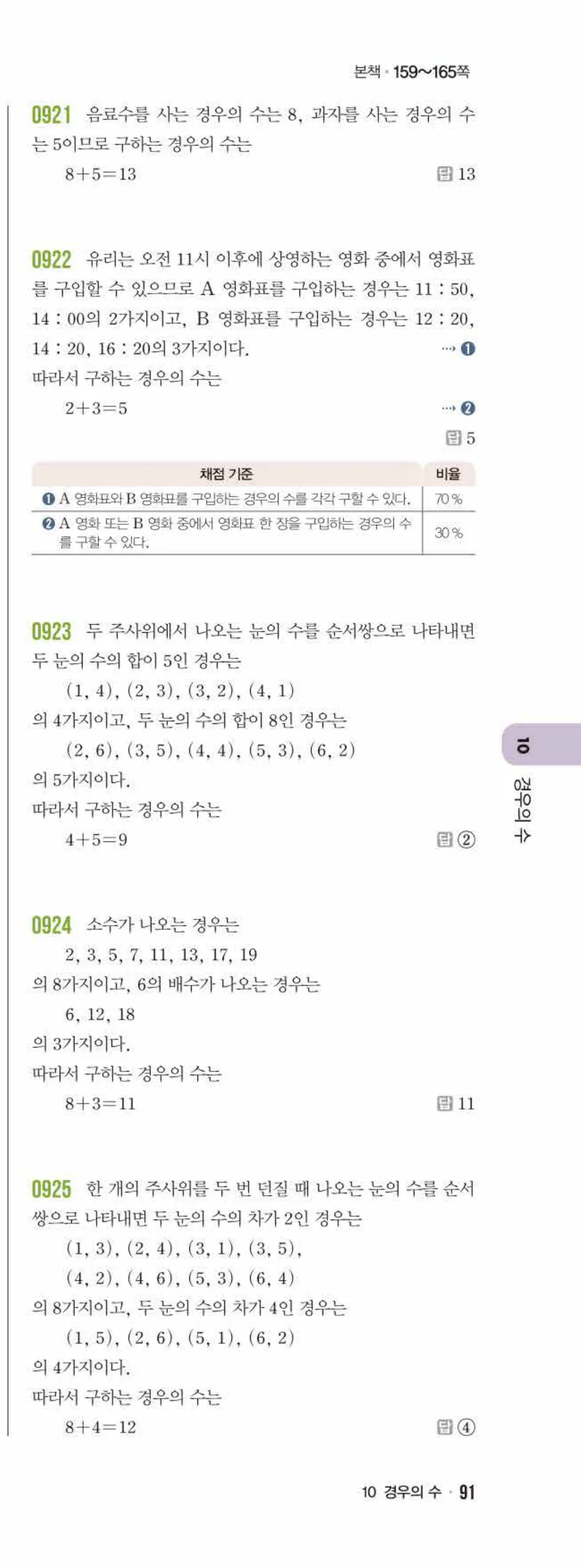 라이트쎈 중2-2 10 경우의 수 답지 해설 (6)