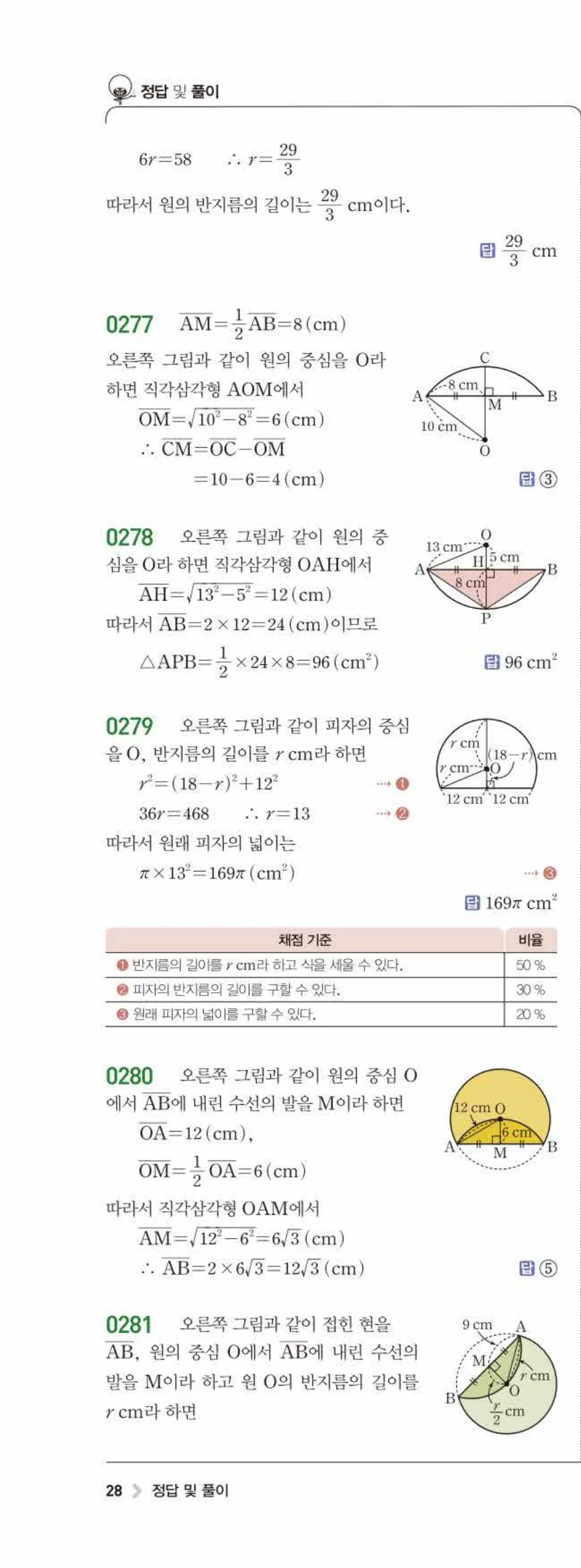 15개정 라이트쎈 중3-2 03 원과 직선 답지 해설 (5)