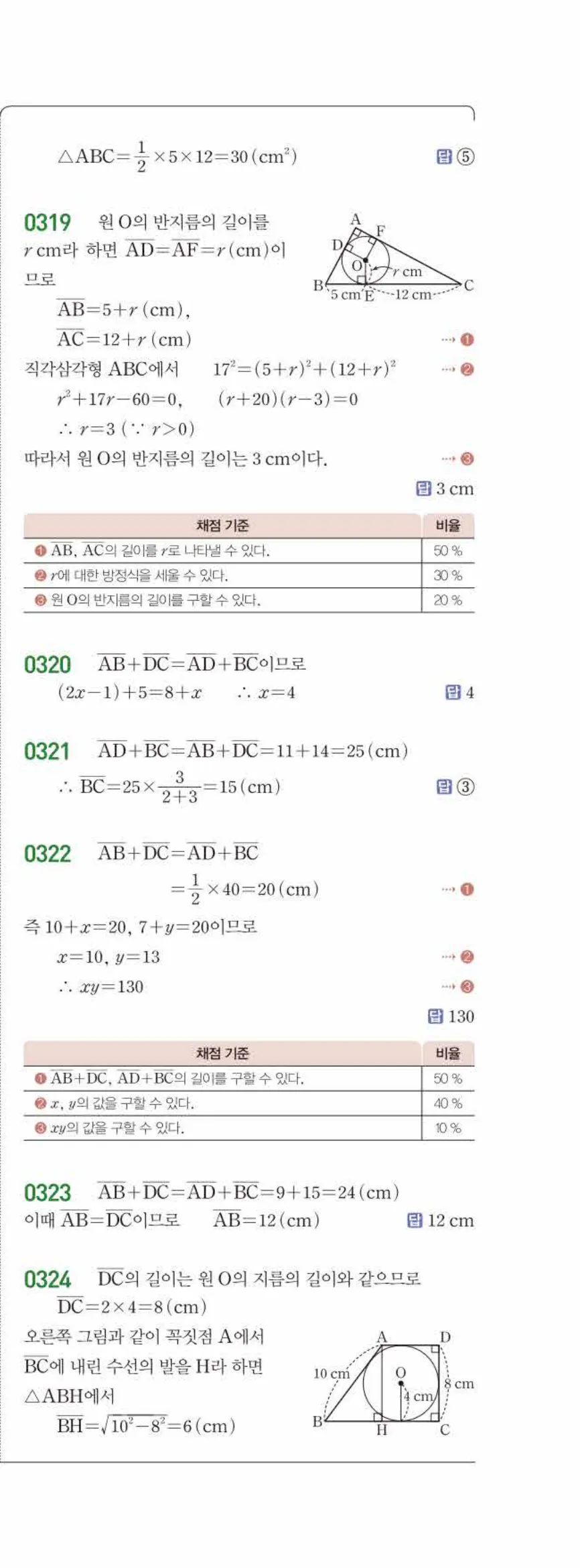 15개정 라이트쎈 중3-2 03 원과 직선 답지 해설 (14)
