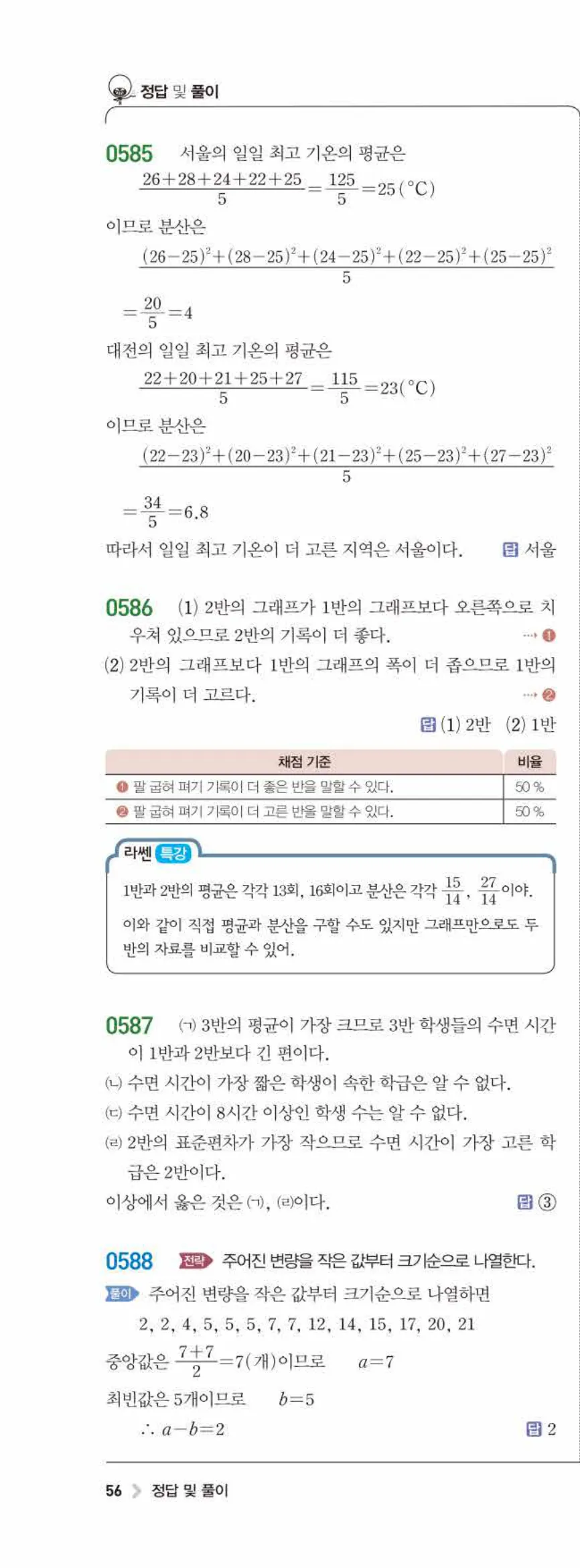 15개정 라이트쎈 중3-2 06 대푯값과 산포도 답지 해설 (11)