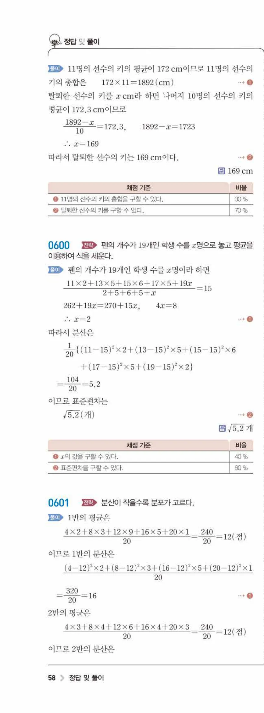 15개정 라이트쎈 중3-2 06 대푯값과 산포도 답지 해설 (15)