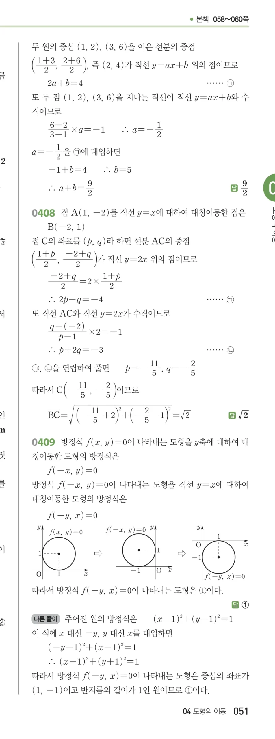 RPM 공통수학2 답지 04 도형의 이동 해설 51쪽