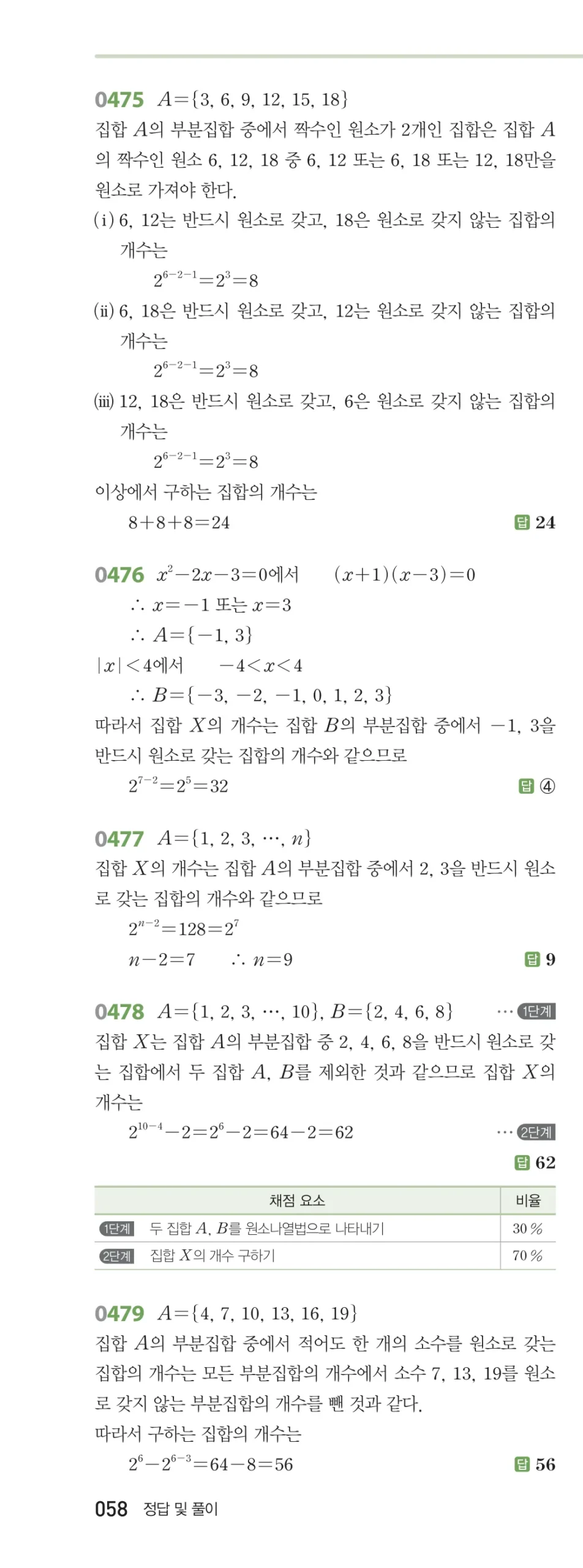 RPM 공통수학2 답지 05 집합의 뜻과 표현 해설 58쪽
