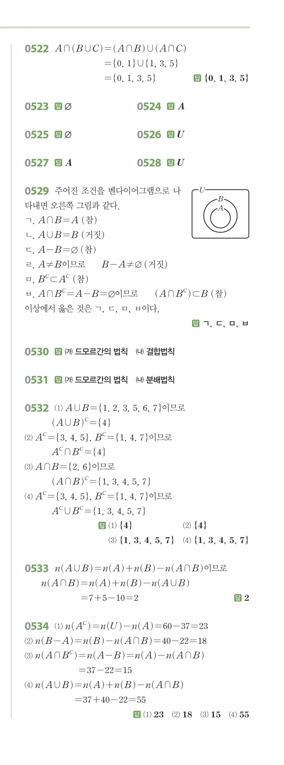 RPM 공통수학2 답지 06 집합의 연산 해설 62쪽