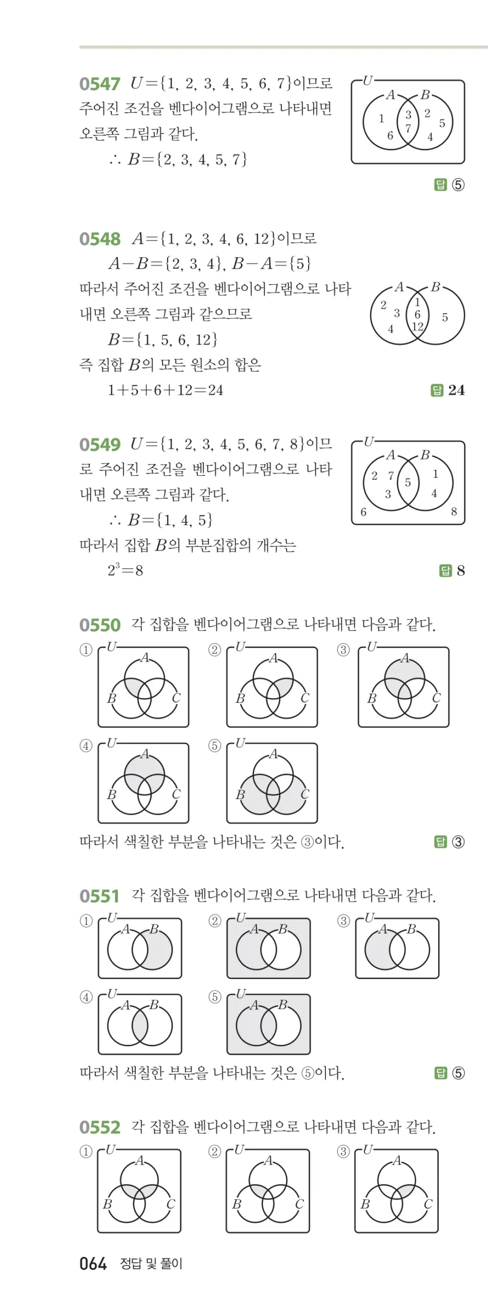 RPM 공통수학2 답지 06 집합의 연산 해설 64쪽