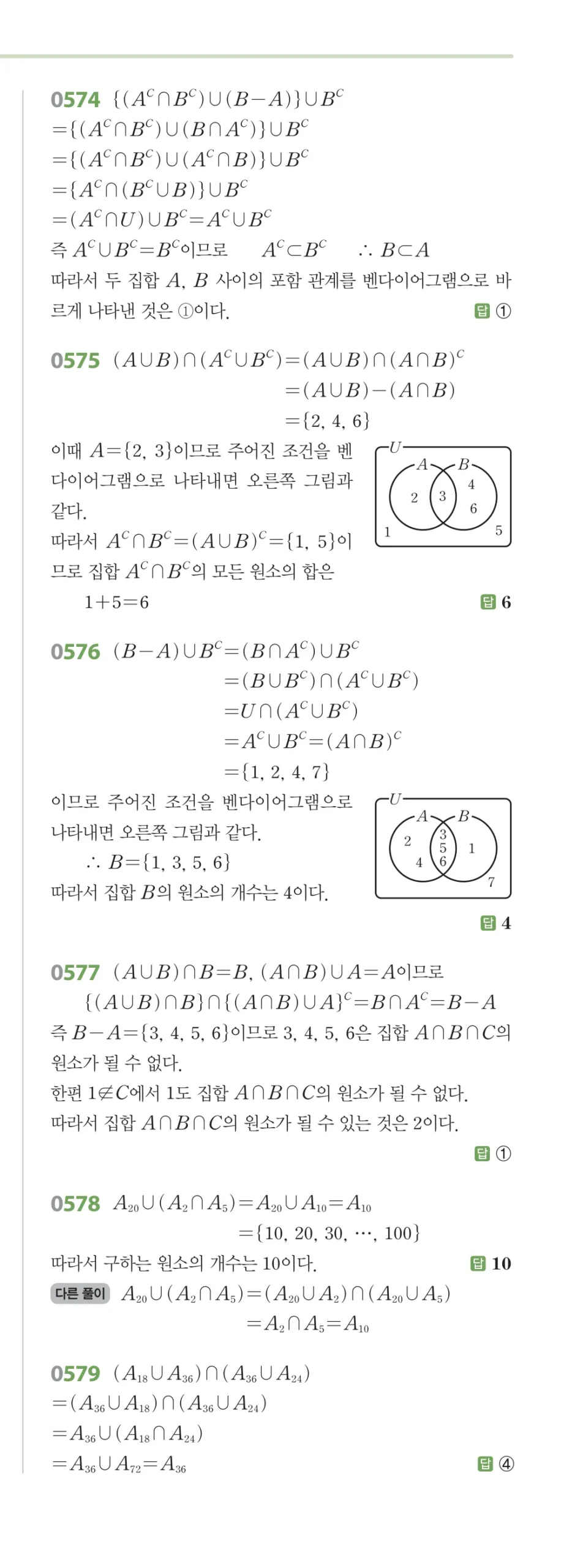 RPM 공통수학2 답지 06 집합의 연산 해설 66쪽