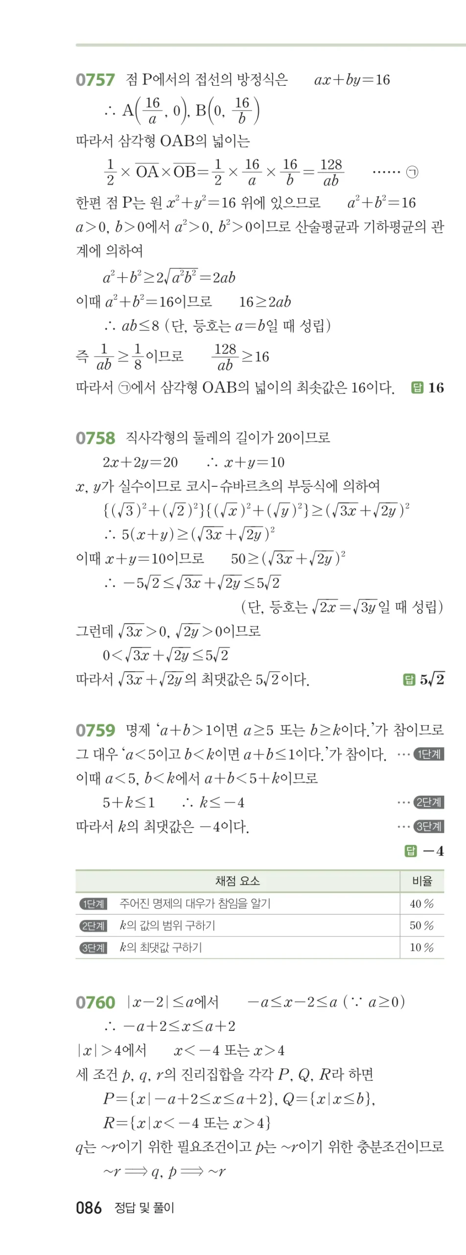 RPM 공통수학2 답지 07 명제 해설 86쪽