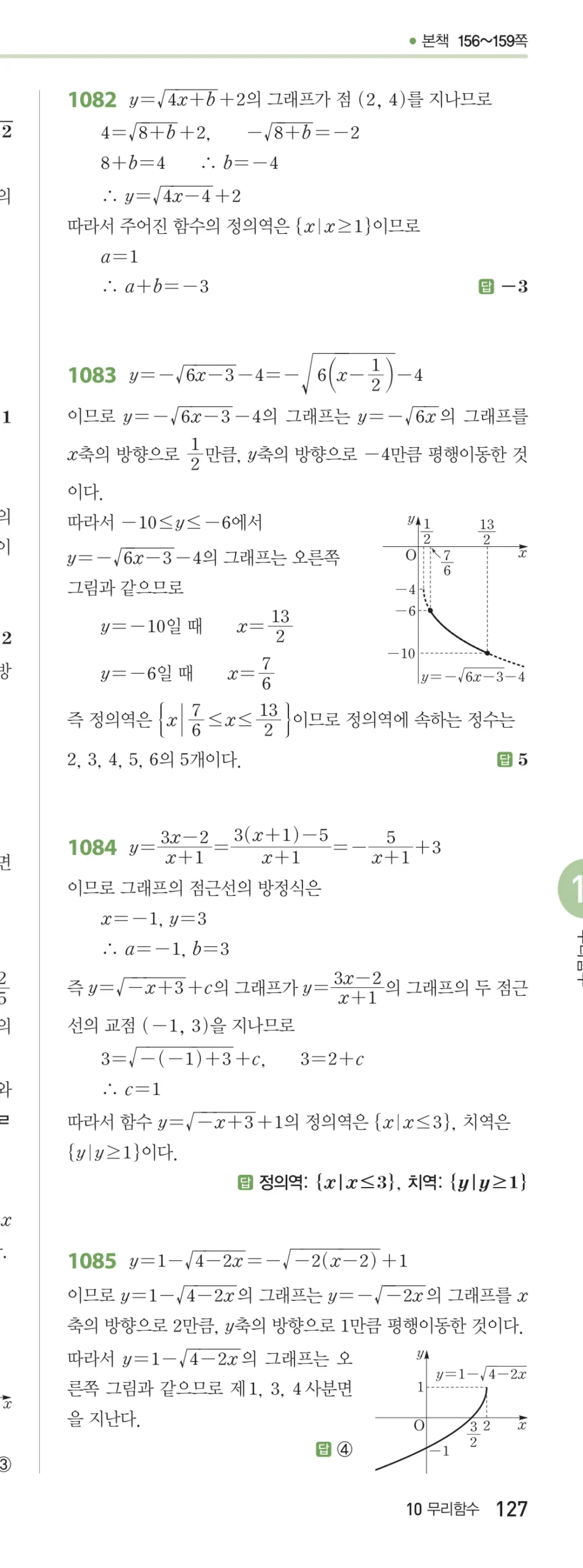 RPM 공통수학2 답지 10 무리식과 무리함수 해설 127쪽