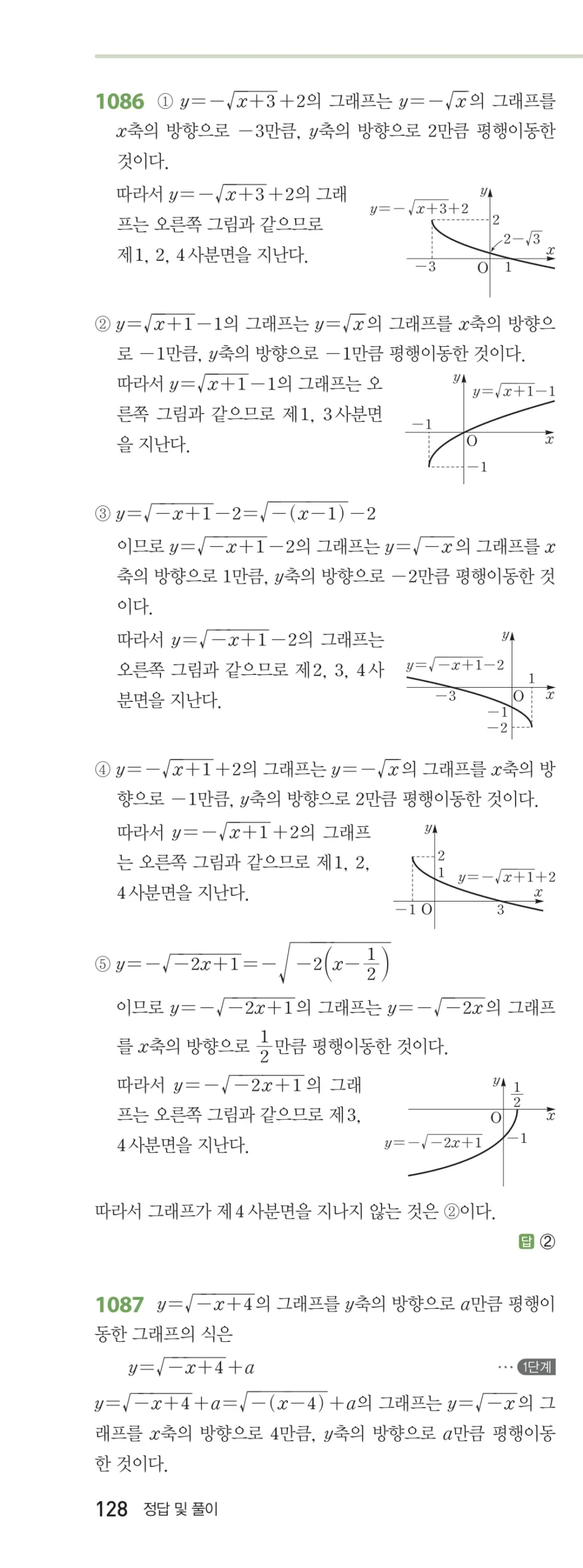 RPM 공통수학2 답지 10 무리식과 무리함수 해설 128쪽