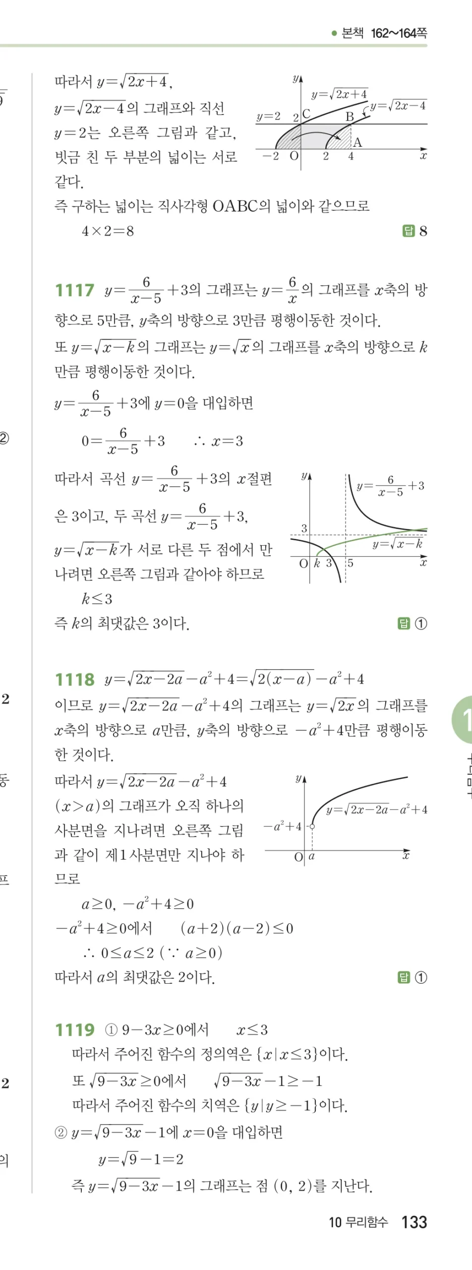 RPM 공통수학2 답지 10 무리식과 무리함수 해설 133쪽