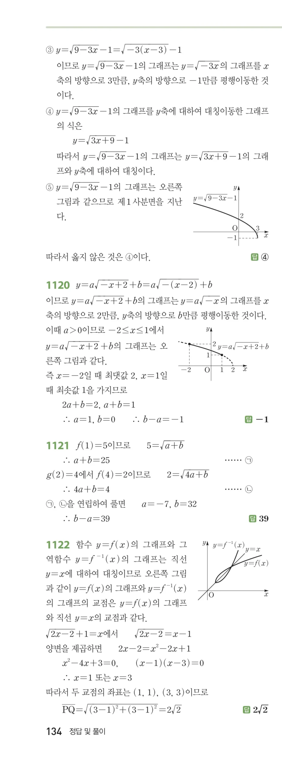 RPM 공통수학2 답지 10 무리식과 무리함수 해설 134쪽