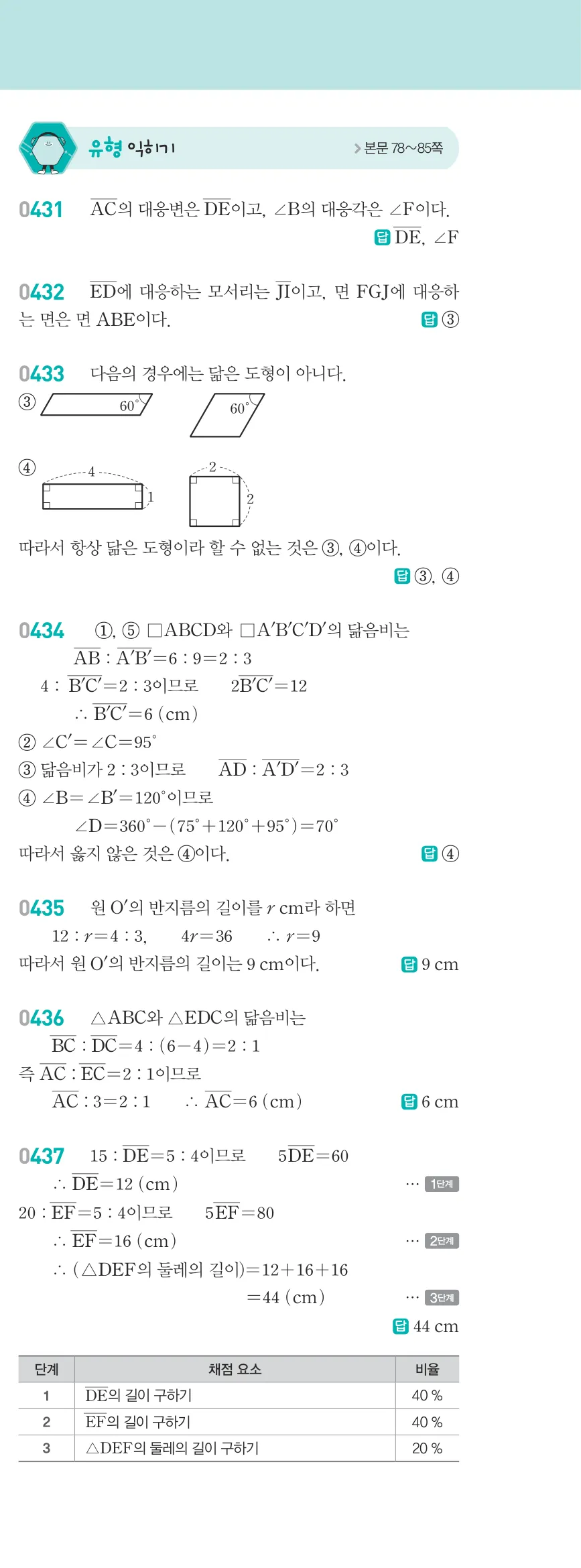 알피엠 중2-2 답지 05 여러 가지 사각형 해설 38쪽 우단