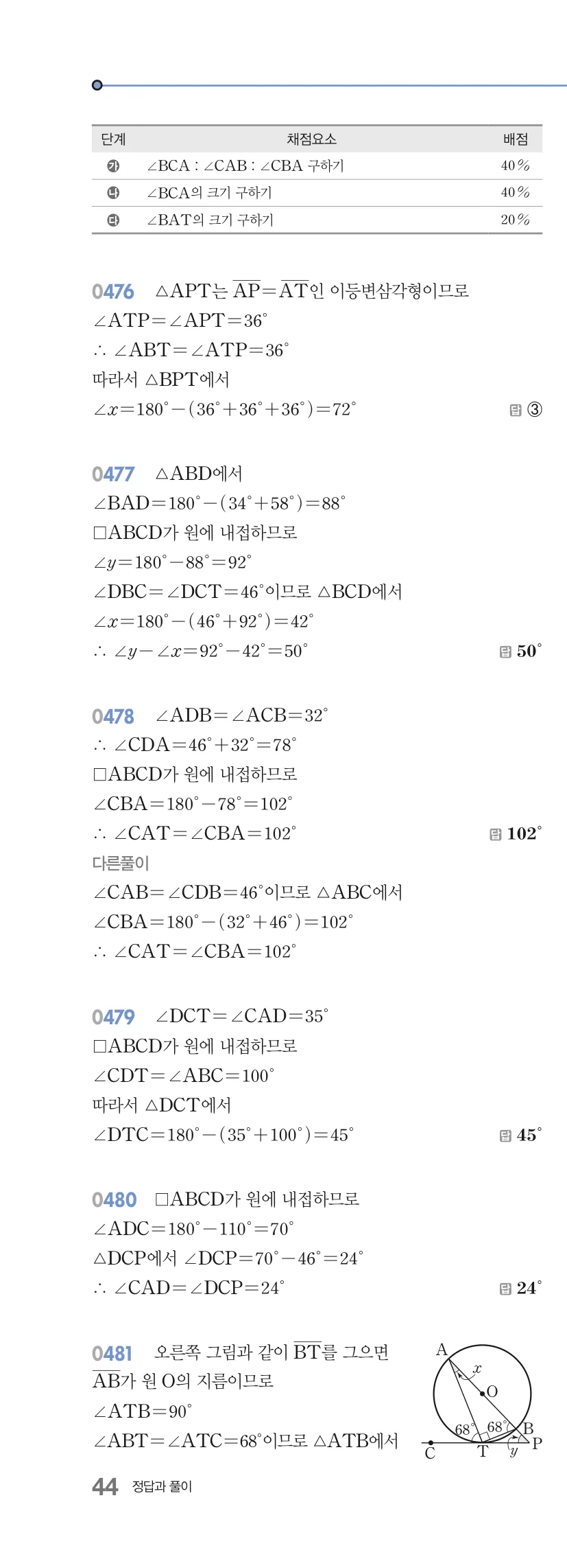 알피엠 중3-2 답지 04 원주각 해설 44쪽