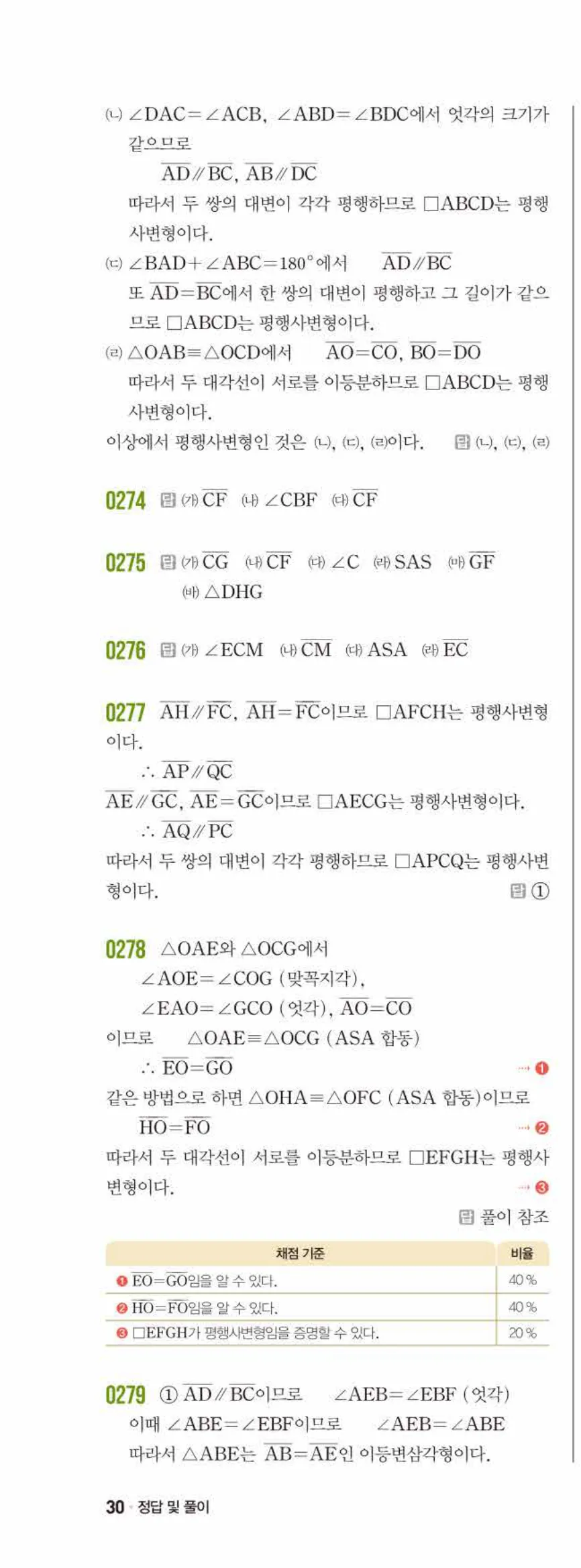 쎈수학 중2-2 03 평행사변형 답지 해설 (11)