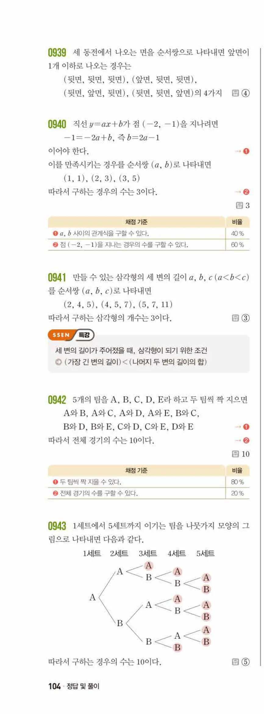 쎈수학 중2-2 10 경우의 수 답지 해설 (5)