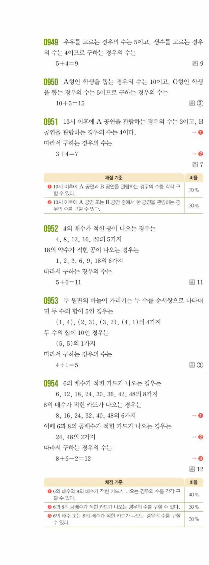 쎈수학 중2-2 10 경우의 수 답지 해설 (7)