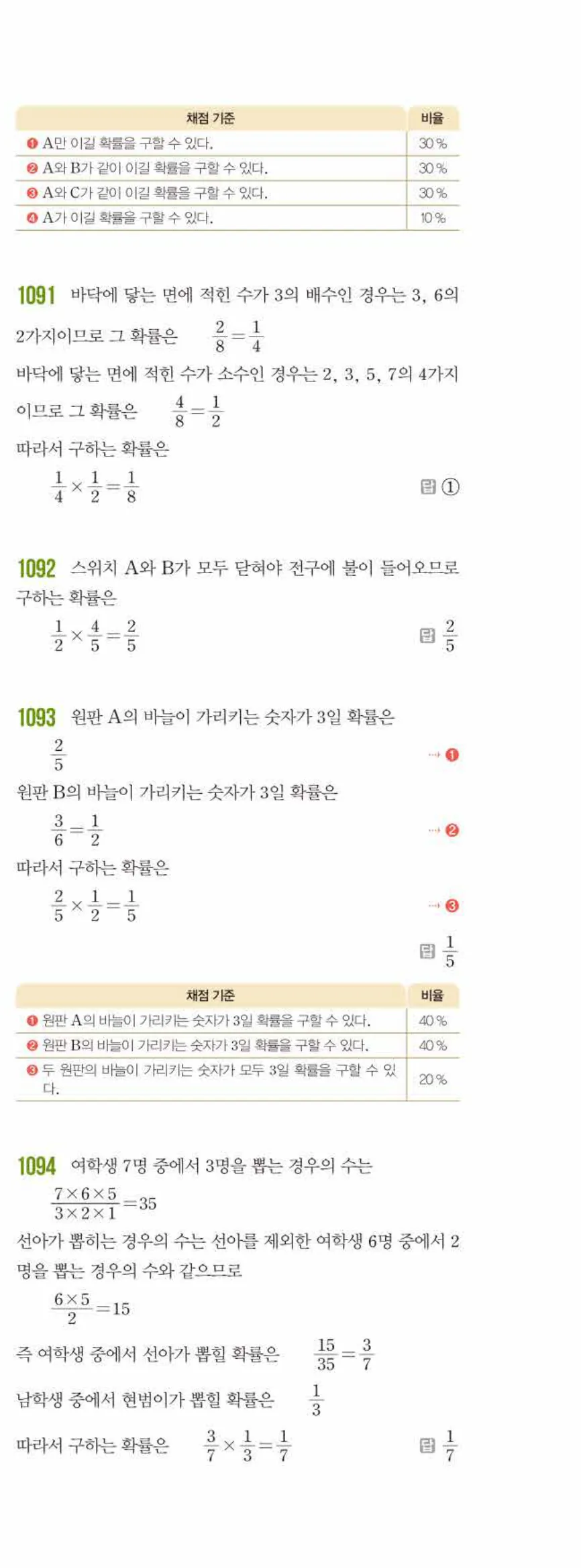 쎈수학 중2-2 11 확률 답지 해설 (12)