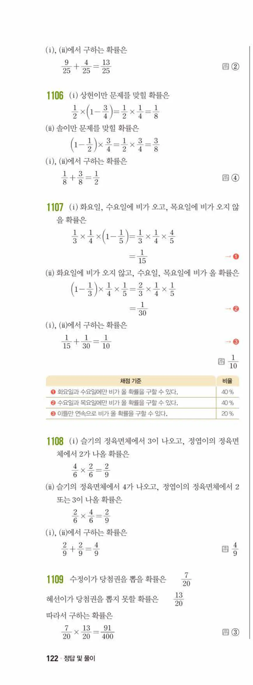 쎈수학 중2-2 11 확률 답지 해설 (15)