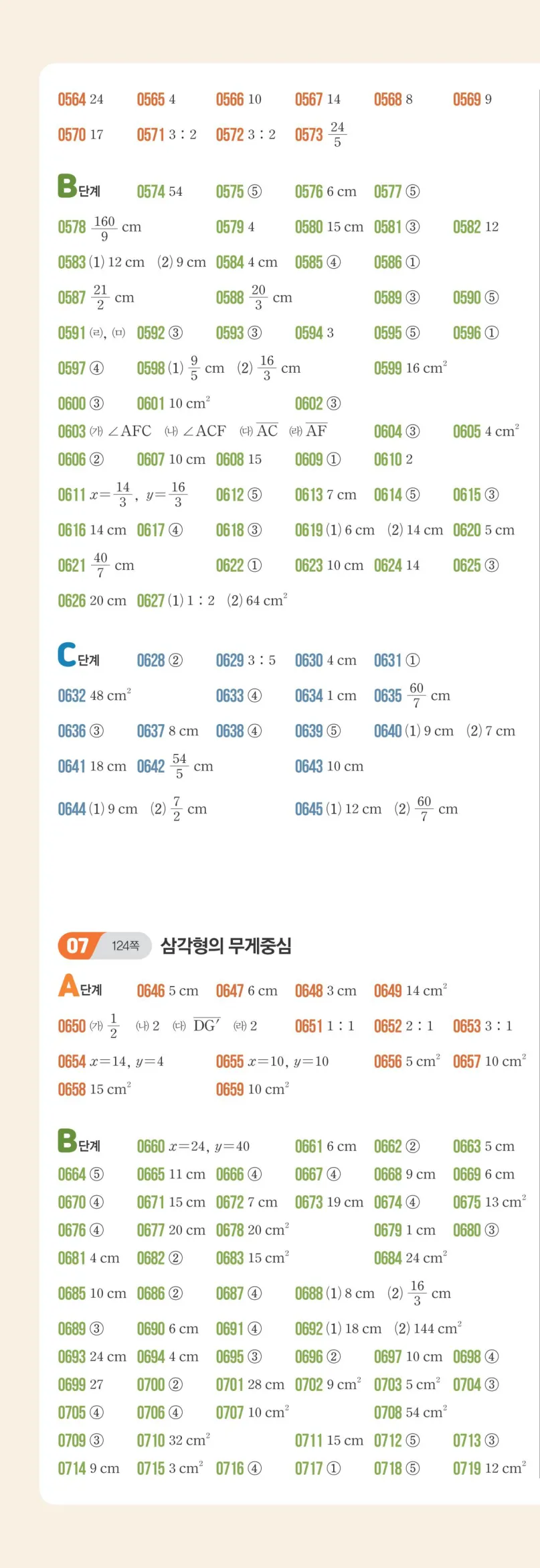 쎈수학 중2-2 빠른답지 4쪽 왼쪽