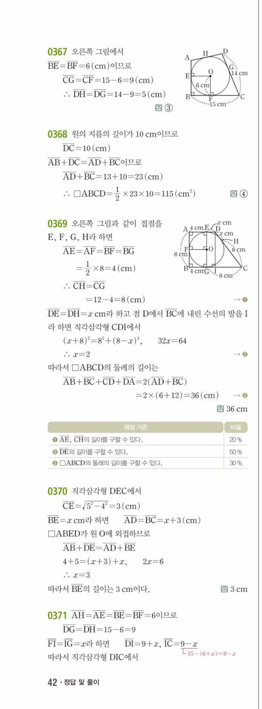 15개정 쎈수학 중3-2 03 원과 직선 답지 해설 (21)
