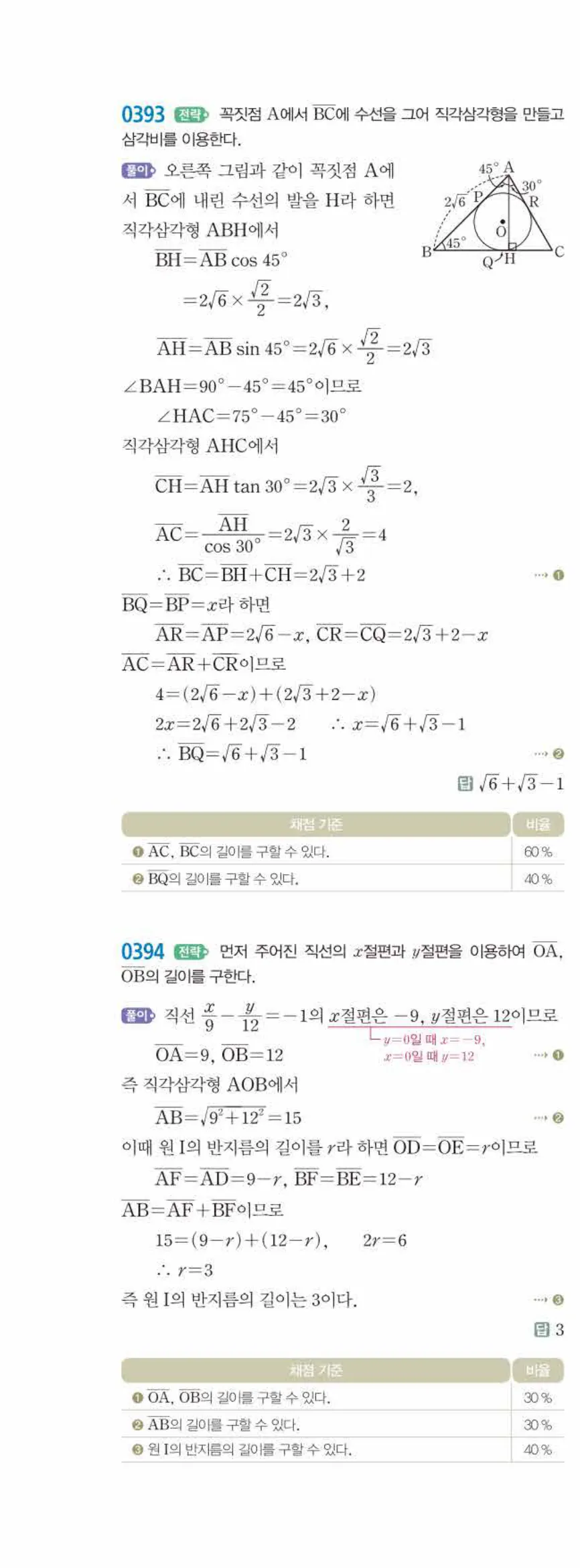 15개정 쎈수학 중3-2 03 원과 직선 답지 해설 (31)