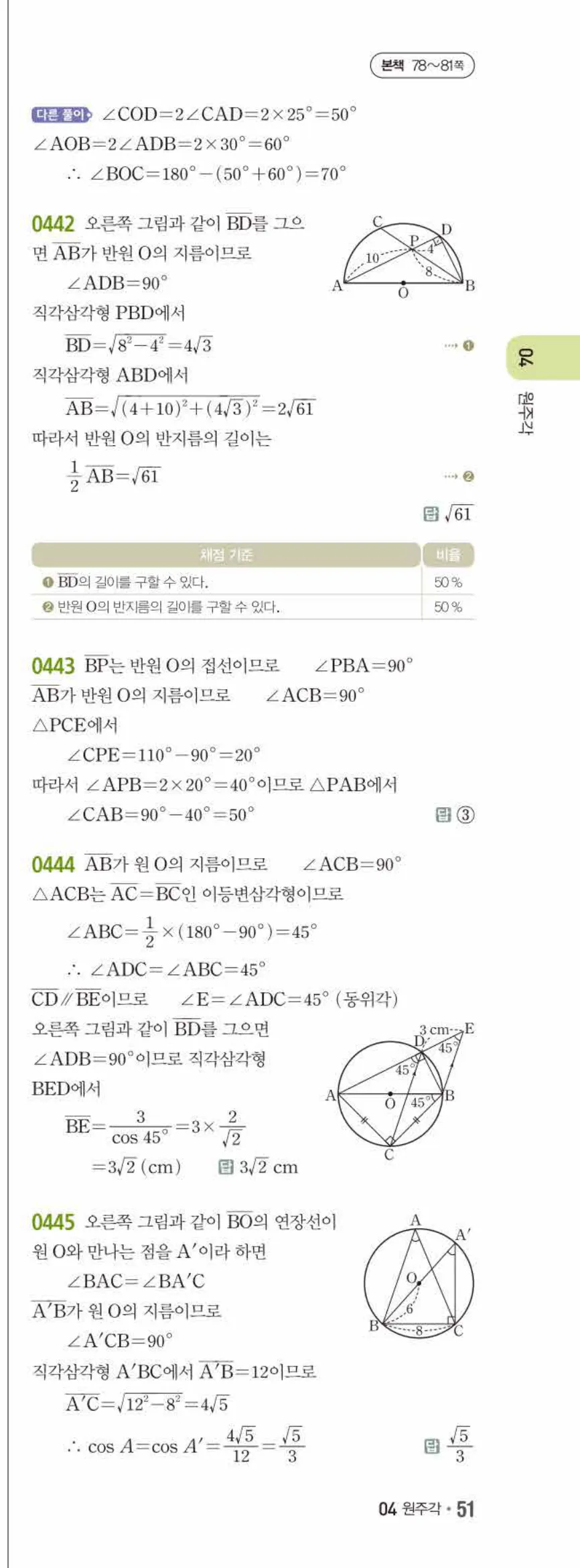 15개정 쎈수학 중3-2 04 원주각 답지 해설 (8)