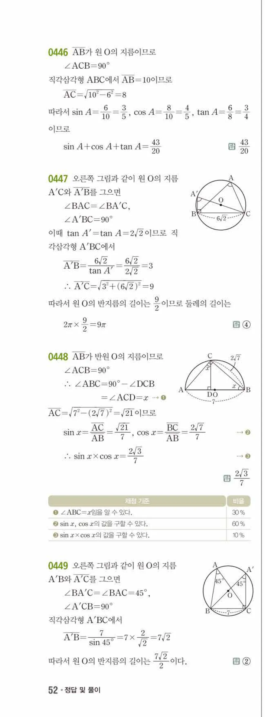 15개정 쎈수학 중3-2 04 원주각 답지 해설 (9)