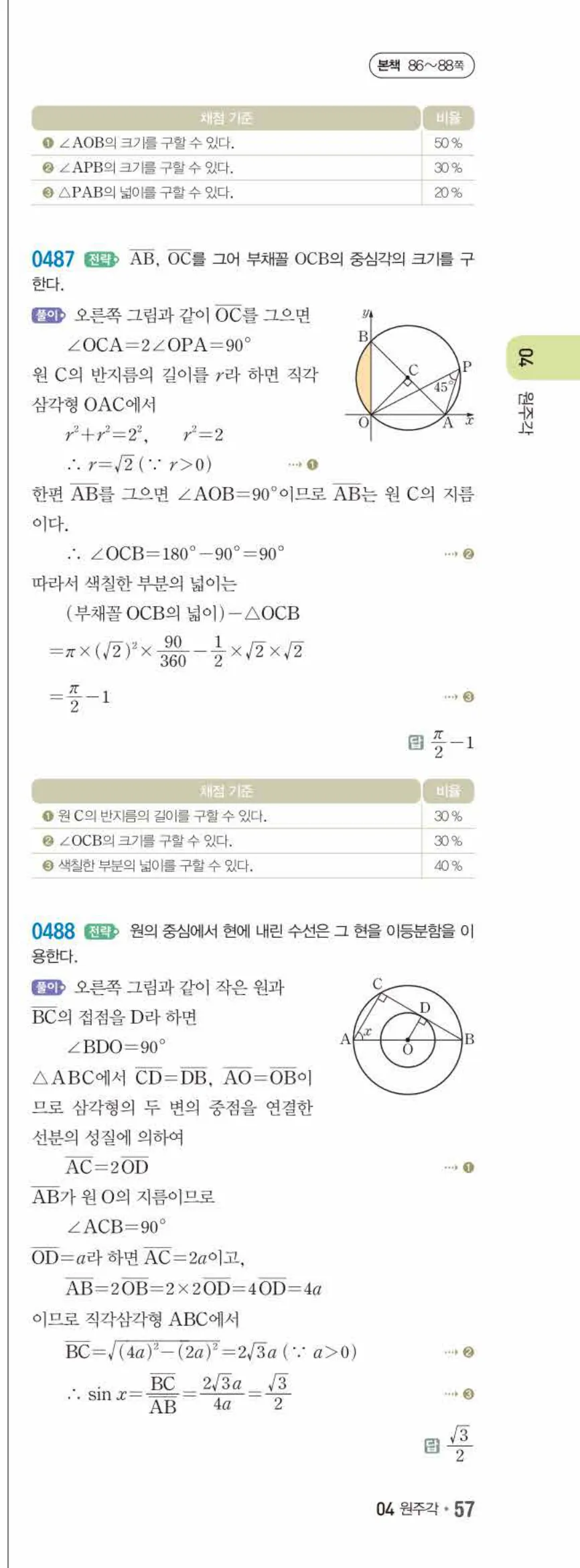 15개정 쎈수학 중3-2 04 원주각 답지 해설 (20)