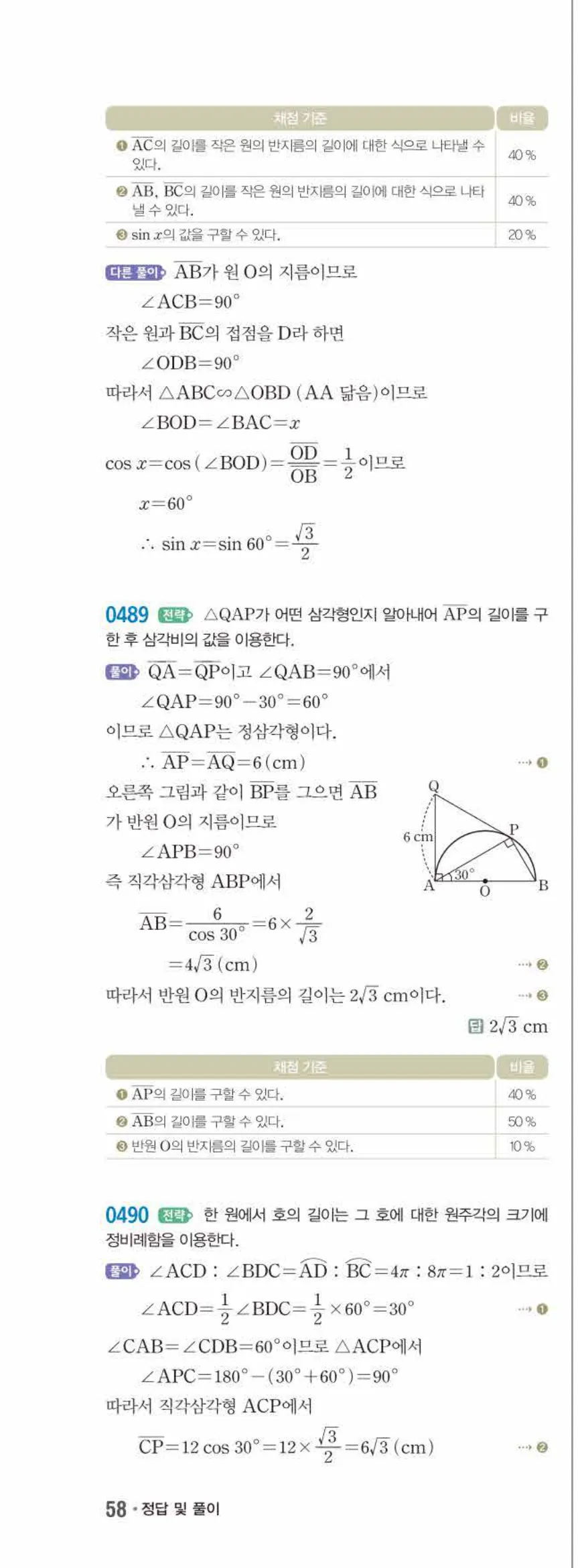 15개정 쎈수학 중3-2 04 원주각 답지 해설 (21)