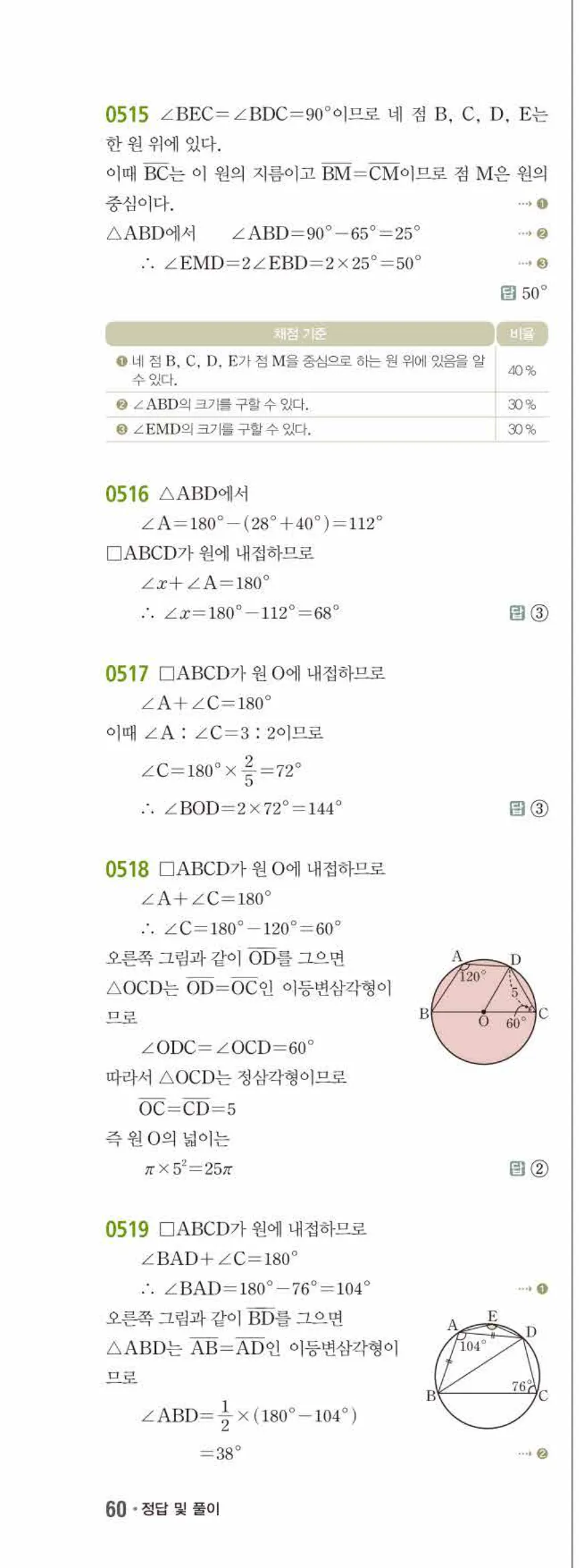 15개정 쎈수학 중3-2 05 원주각의 활용 답지 해설 (3)