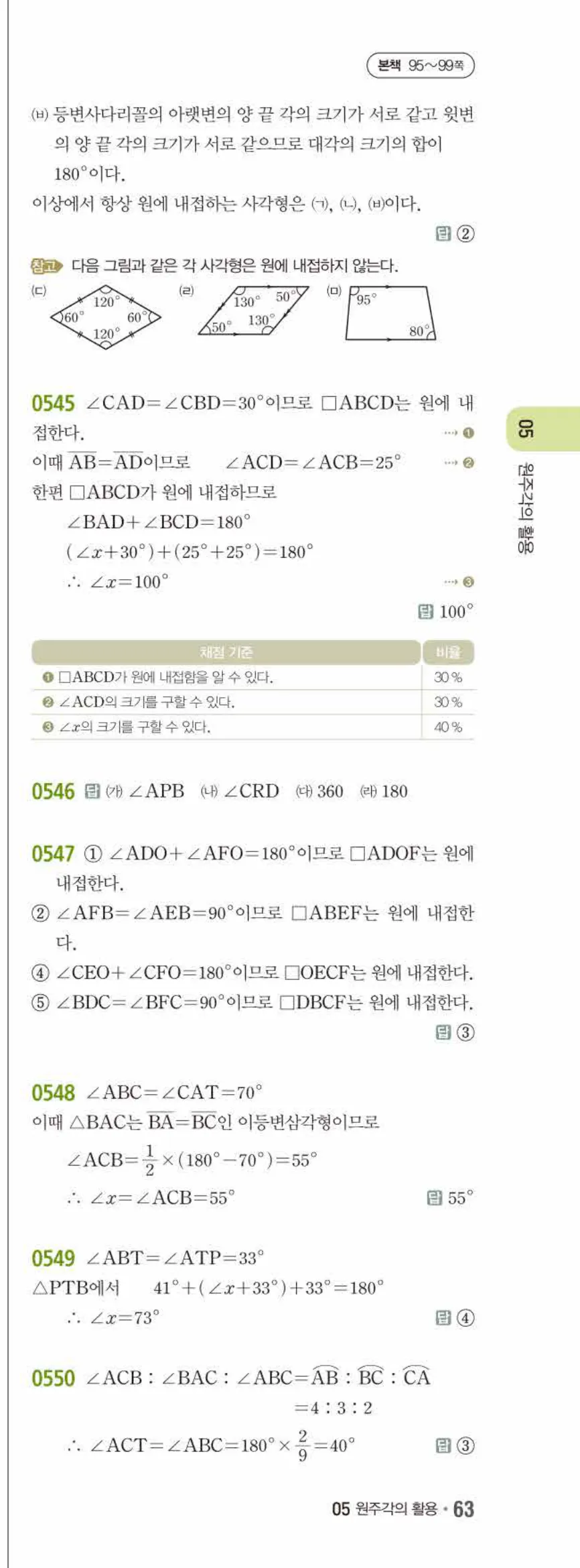 15개정 쎈수학 중3-2 05 원주각의 활용 답지 해설 (10)