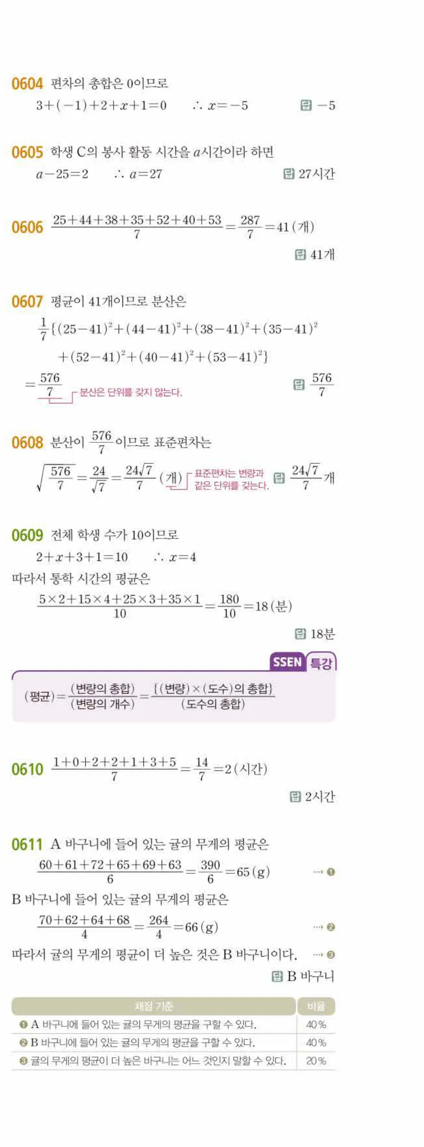 15개정 쎈수학 중3-2 06 대푯값과 산포도 답지 해설 (2)