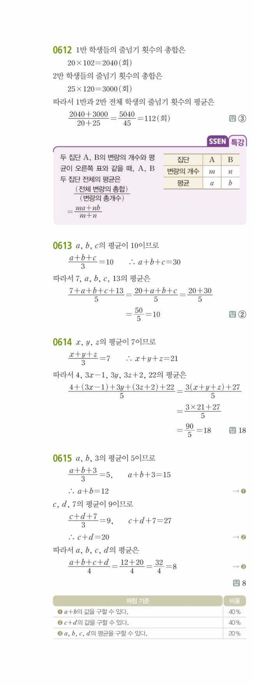 15개정 쎈수학 중3-2 06 대푯값과 산포도 답지 해설 (3)