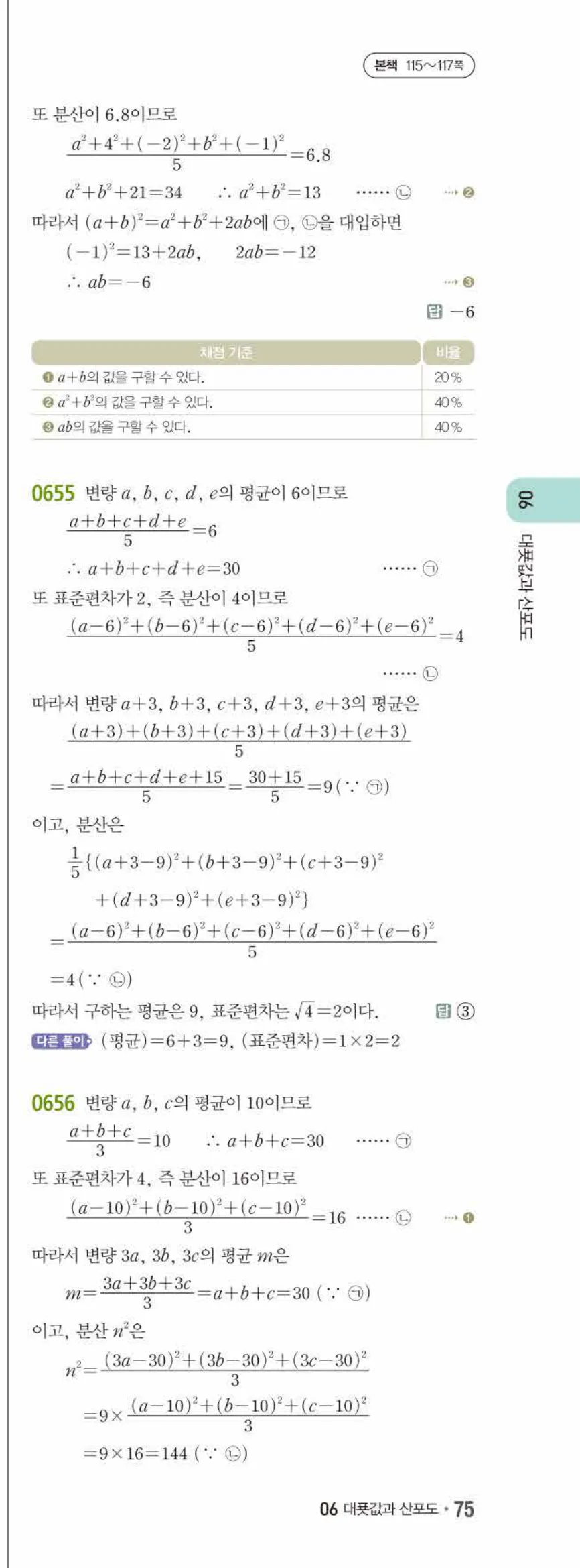 15개정 쎈수학 중3-2 06 대푯값과 산포도 답지 해설 (12)