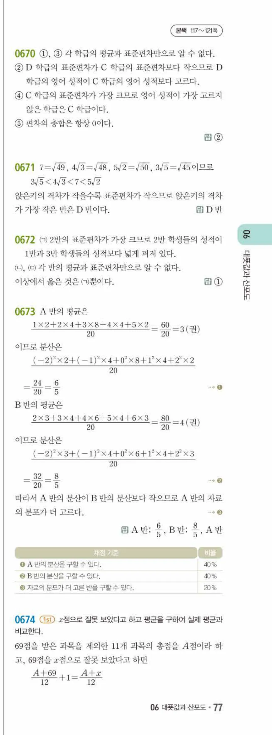 15개정 쎈수학 중3-2 06 대푯값과 산포도 답지 해설 (16)