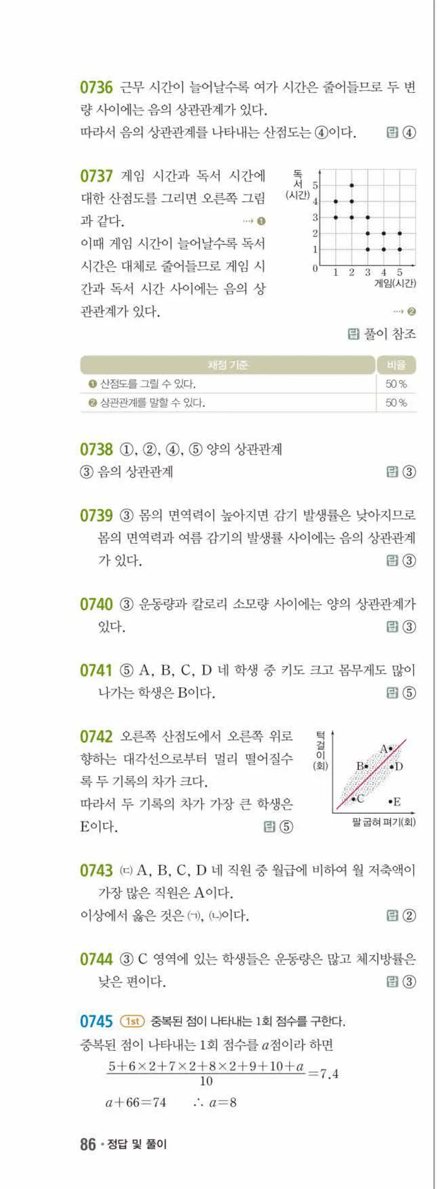 15개정 쎈수학 중3-2 07 상관관계 답지 해설 (9)