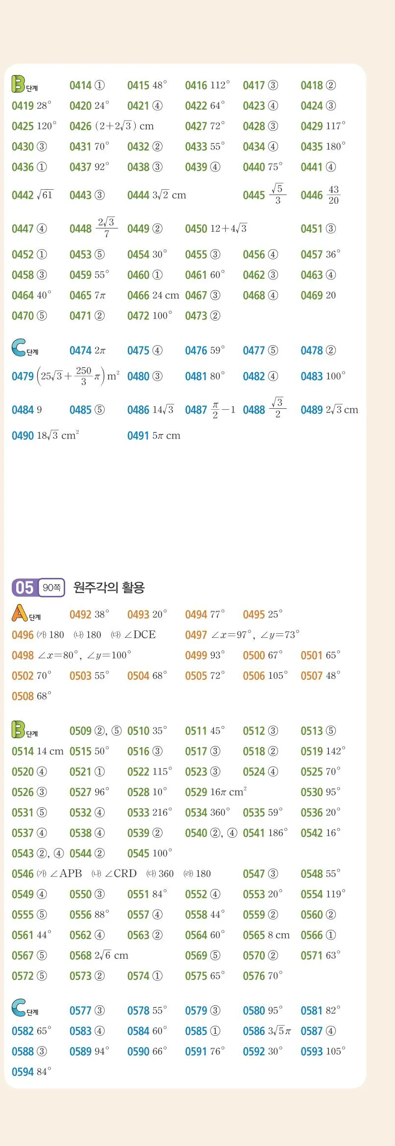 15개정 쎈수학 중3-2 빠른답지 3쪽 오른쪽