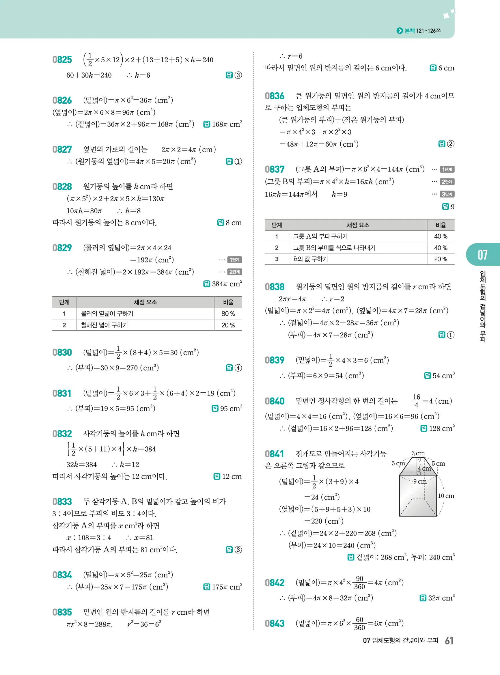2026최신판 22개정 알피엠 중등 1-2 07 입체도형의 겉넓이와 부피 해설 3