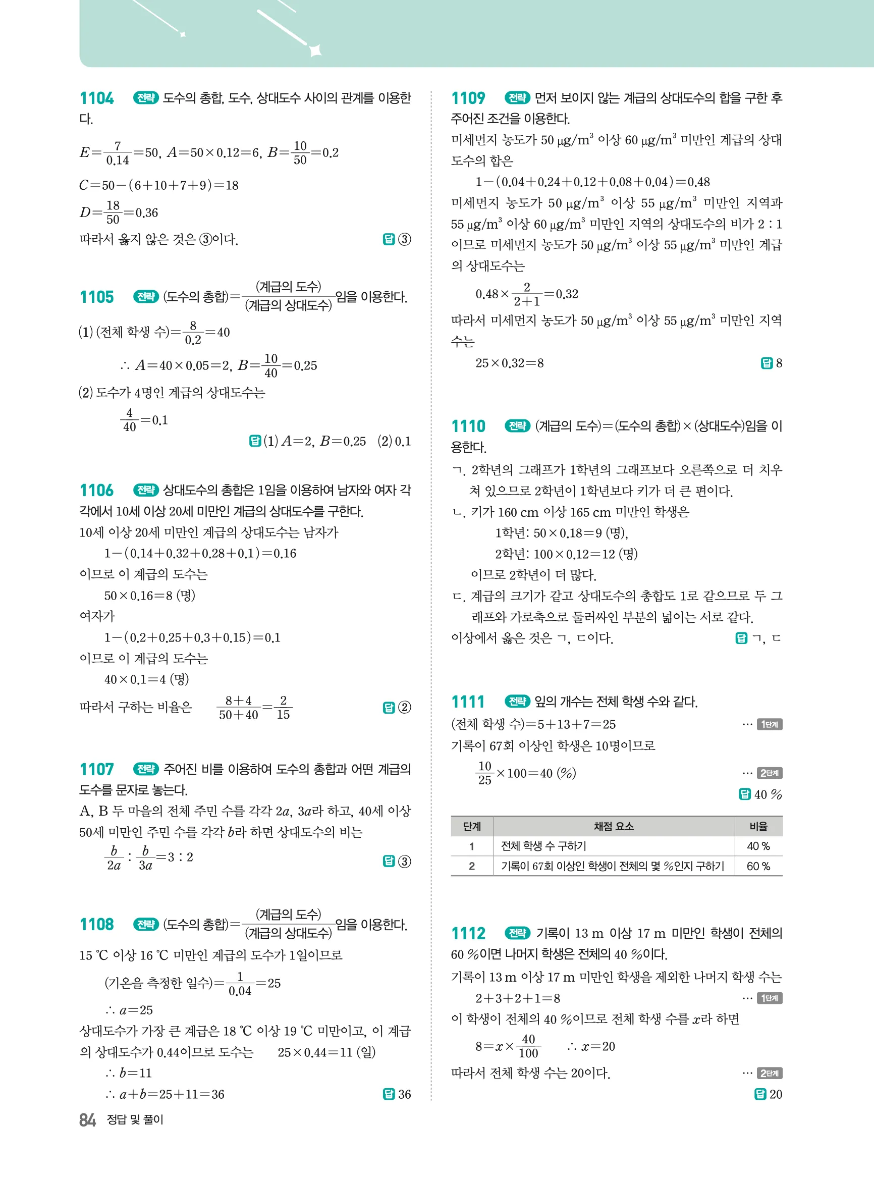 2026최신판 22개정 알피엠 중등 1-2 09 도수분포표와 상대도수 해설 9