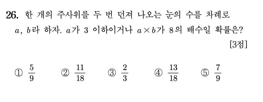 2026학년도 9월 고3 모의평가 확률과 통계 26번 문제