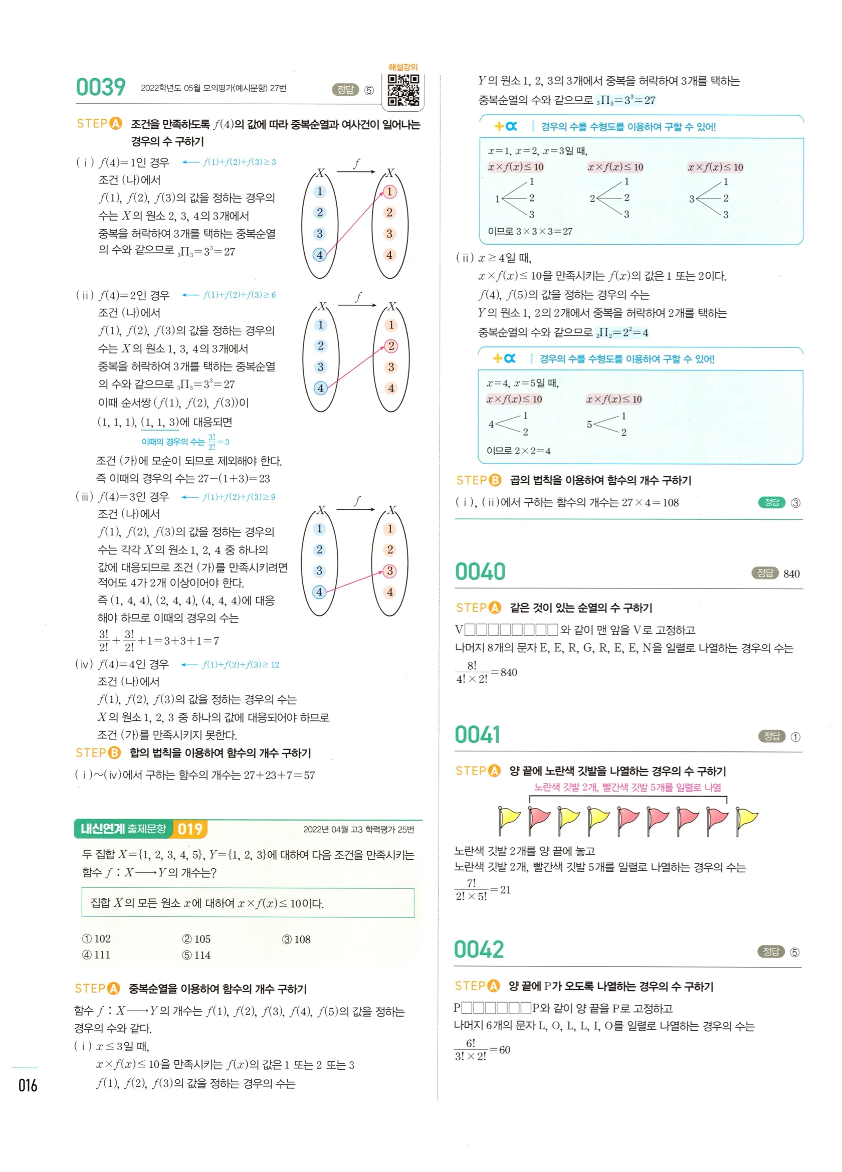 2026 마플시너지 확률과통계 01 중복순열과 같은 것이 있는 순열 답지 15쪽