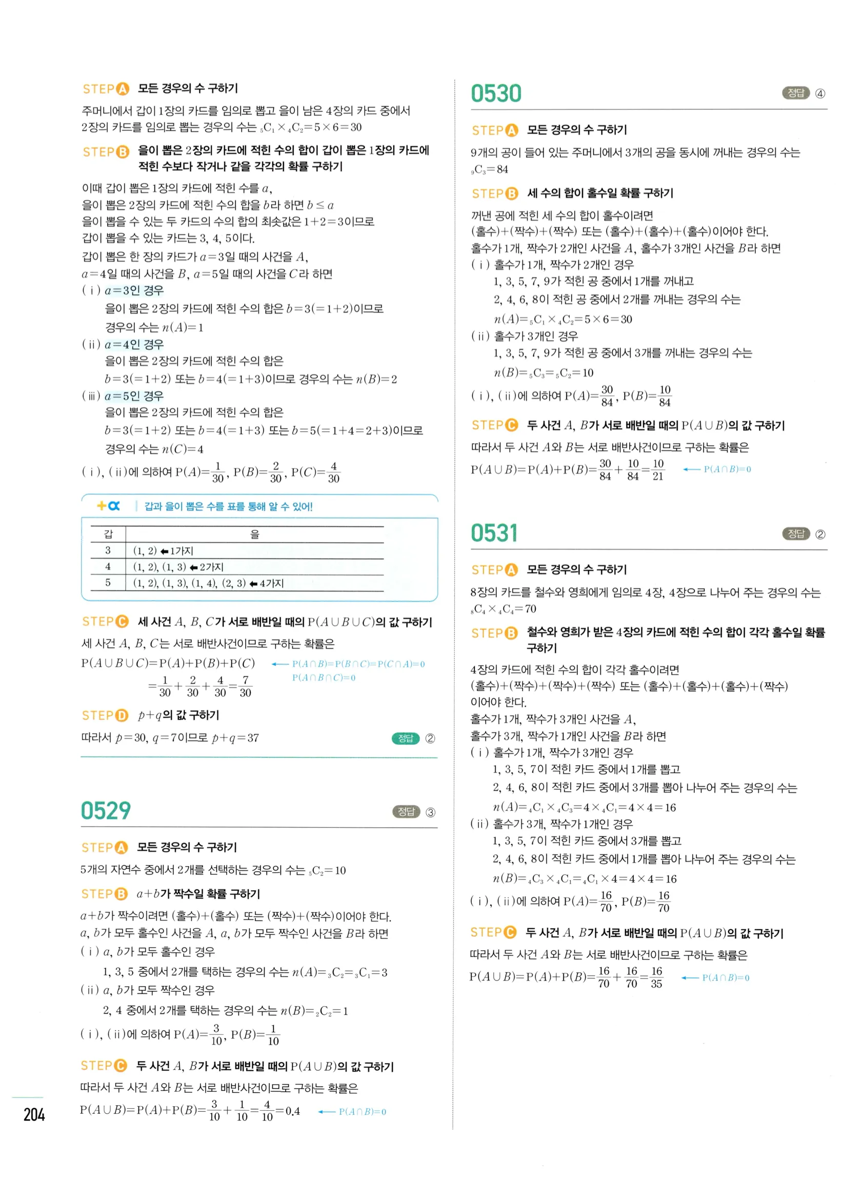 2026 마플시너지 확률과통계 02 확률의 덧셈정리와 여사건의 확률 답지 20쪽