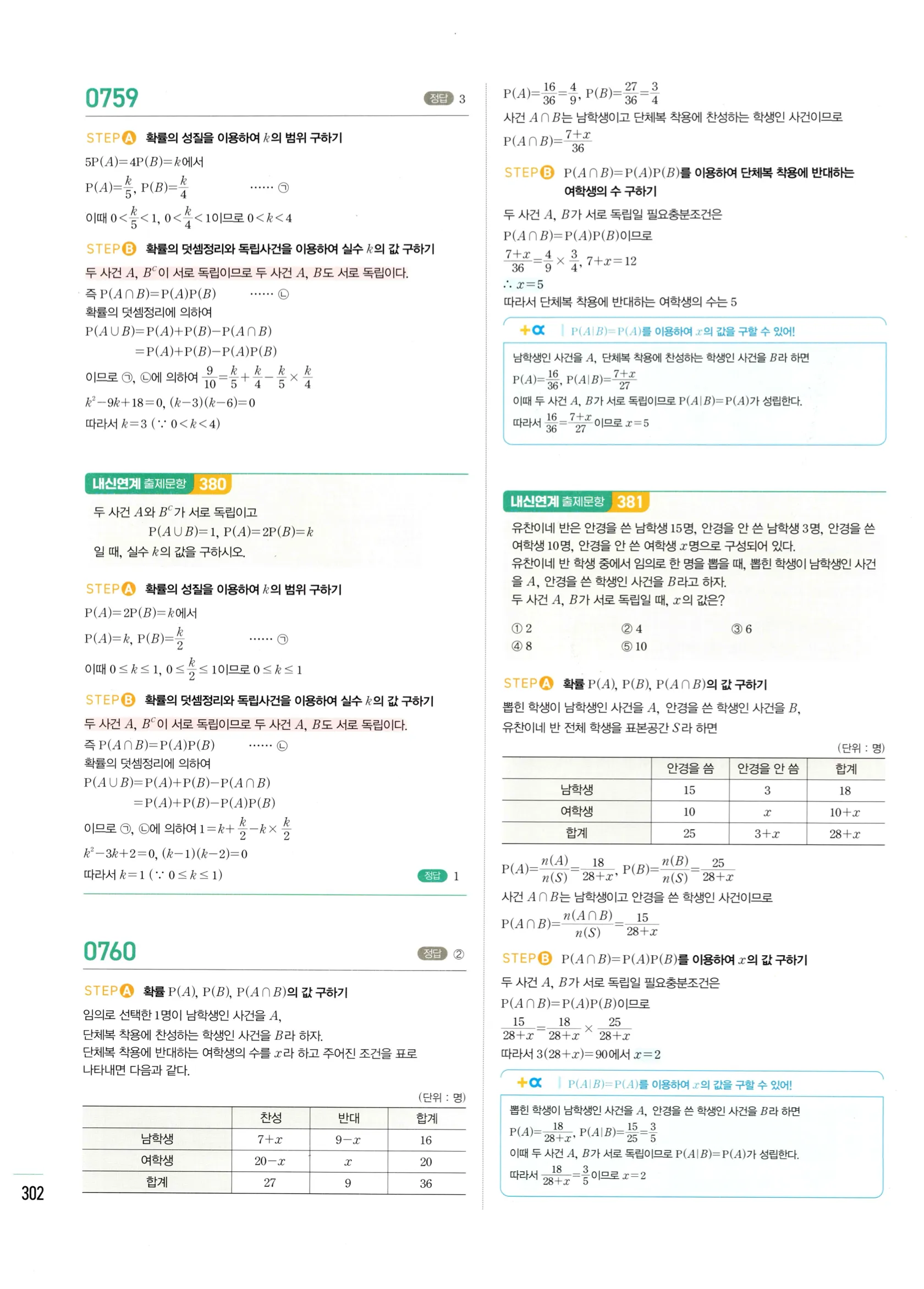 2026 마플시너지 확률과통계 04 사건의 독립과 종속 답지 7쪽