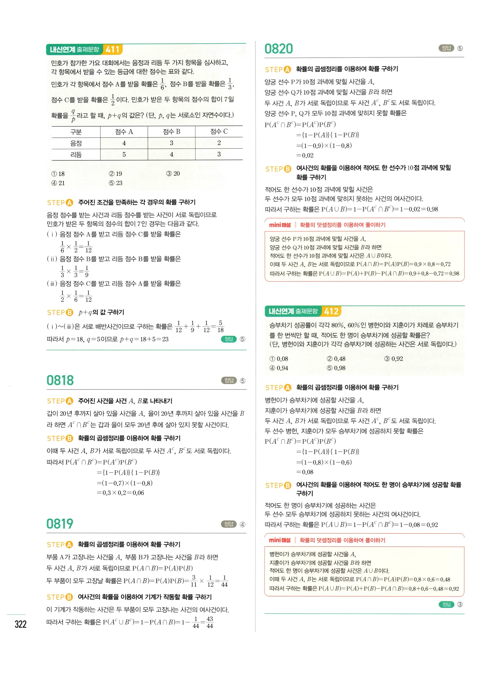 2026 마플시너지 확률과통계 04 사건의 독립과 종속 답지 27쪽