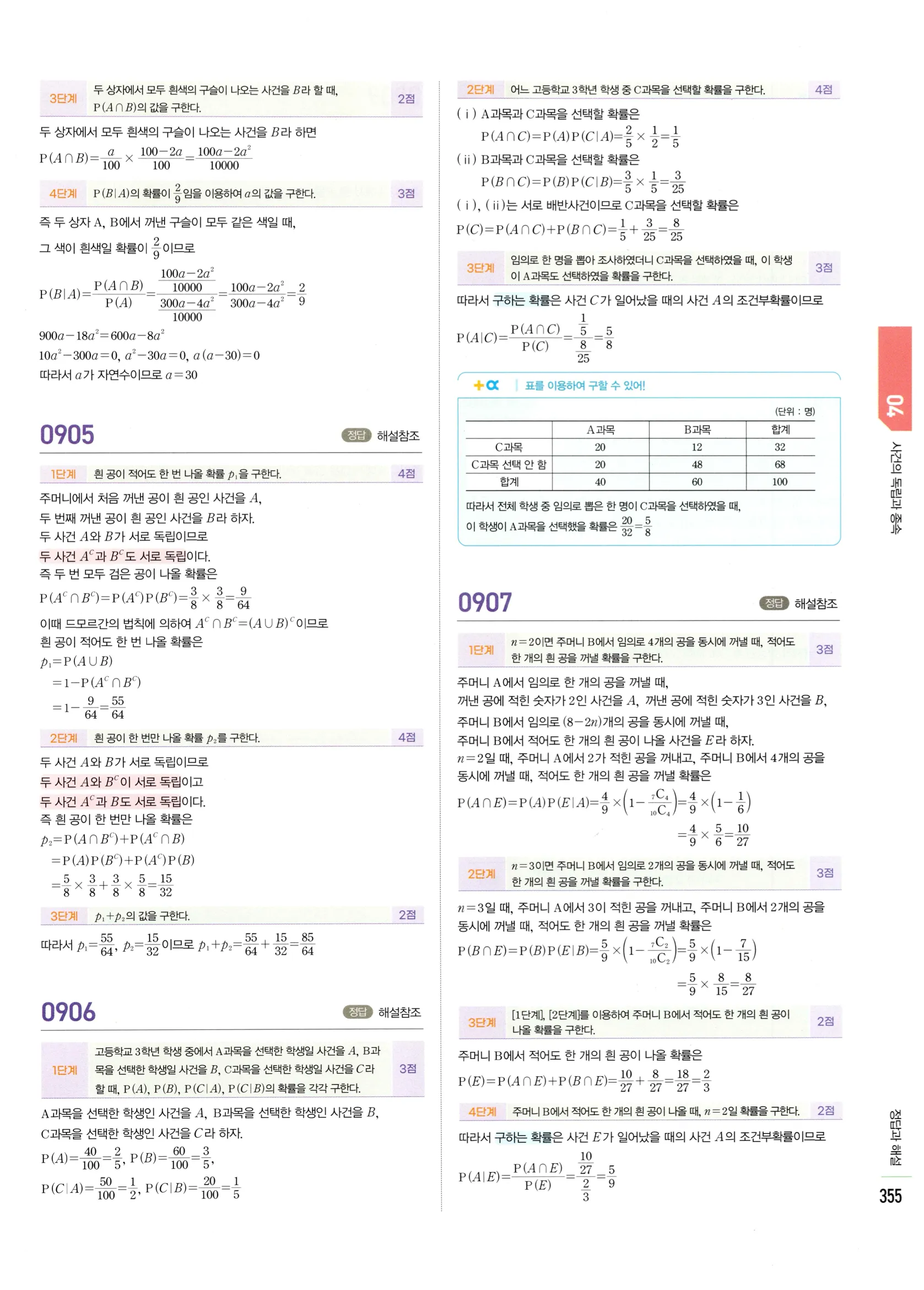 2026 마플시너지 확률과통계 04 사건의 독립과 종속 답지 60쪽