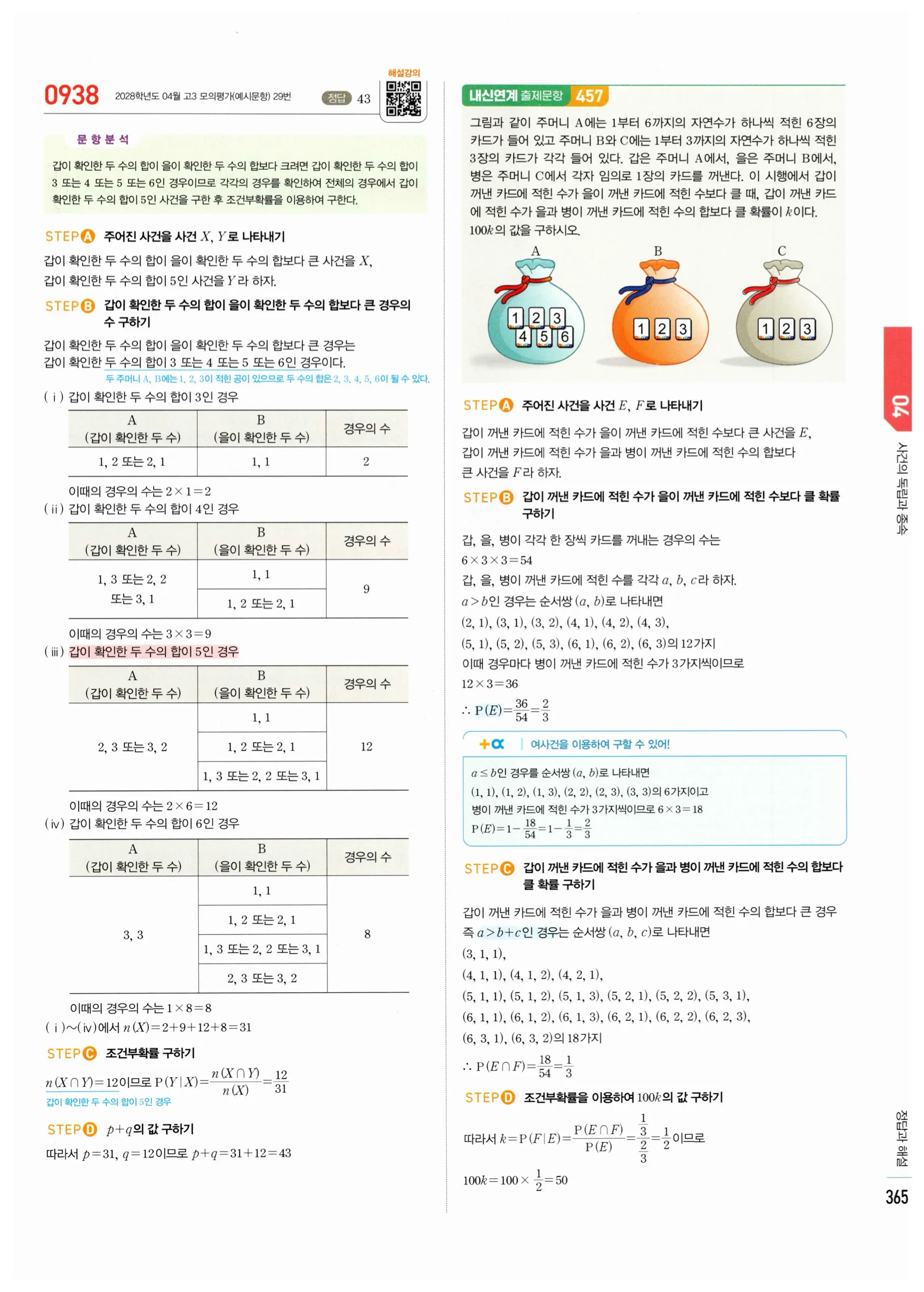 2026 마플시너지 확률과통계 04 사건의 독립과 종속 답지 70쪽