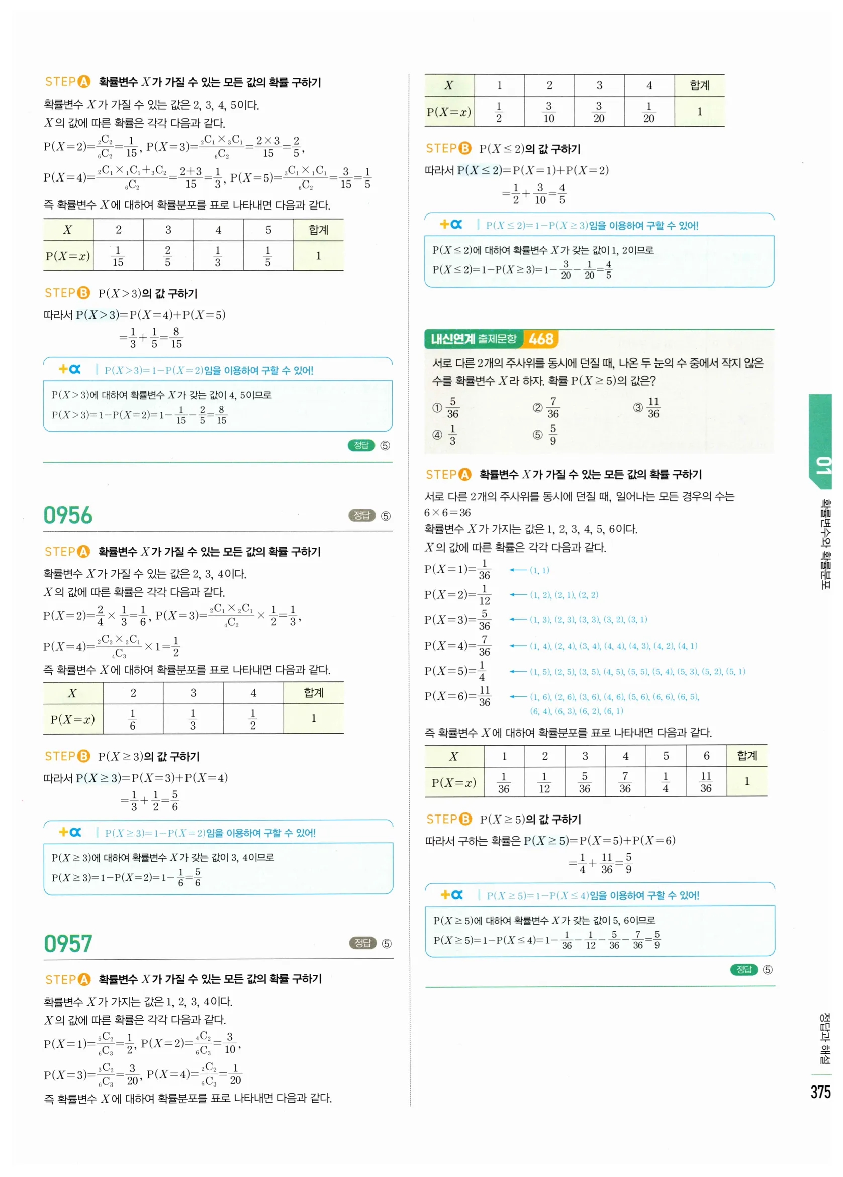 2026 마플시너지 확률과통계 01 확률변수와 확률분포 답지 5쪽
