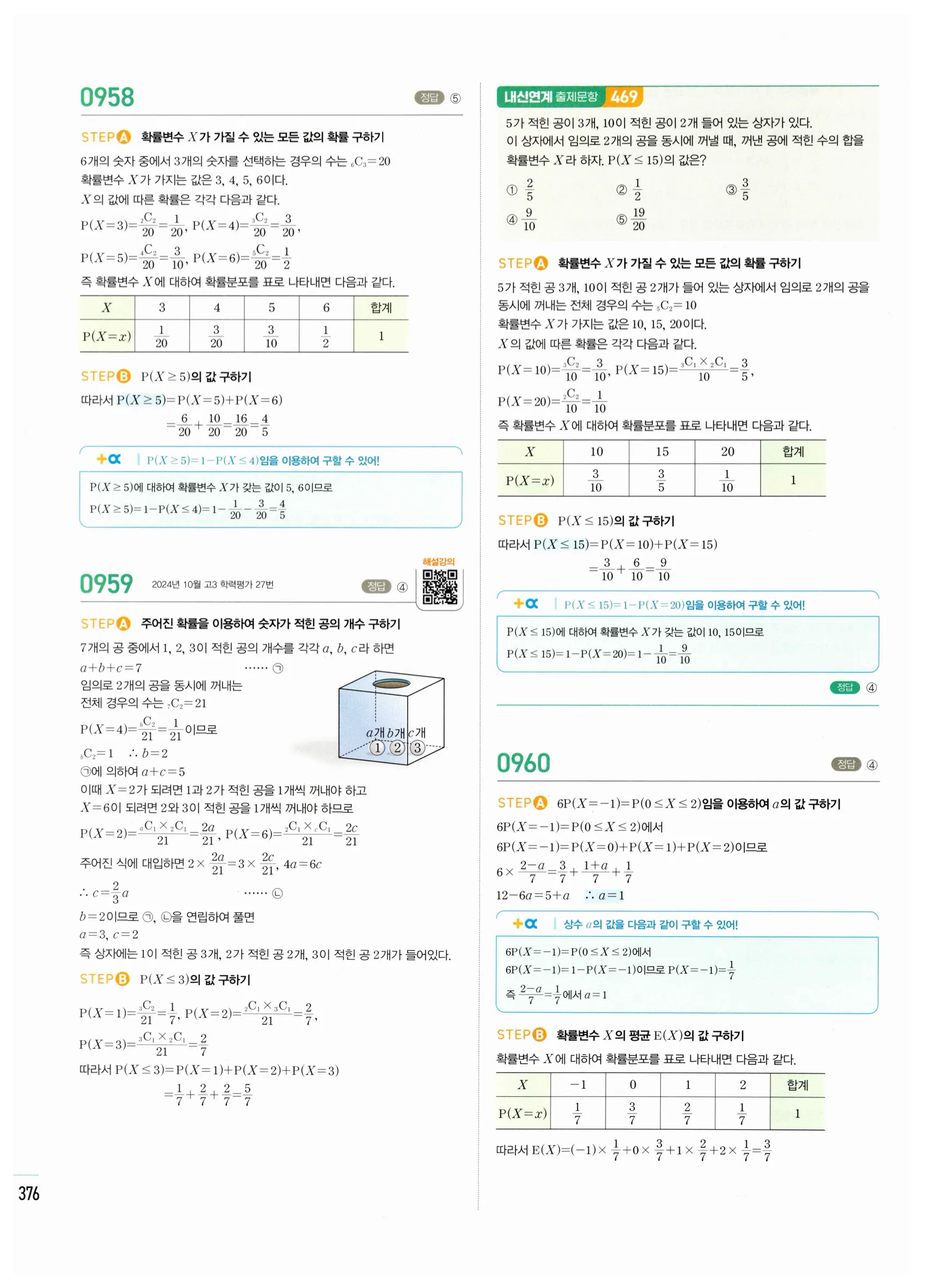 2026 마플시너지 확률과통계 01 확률변수와 확률분포 답지 6쪽